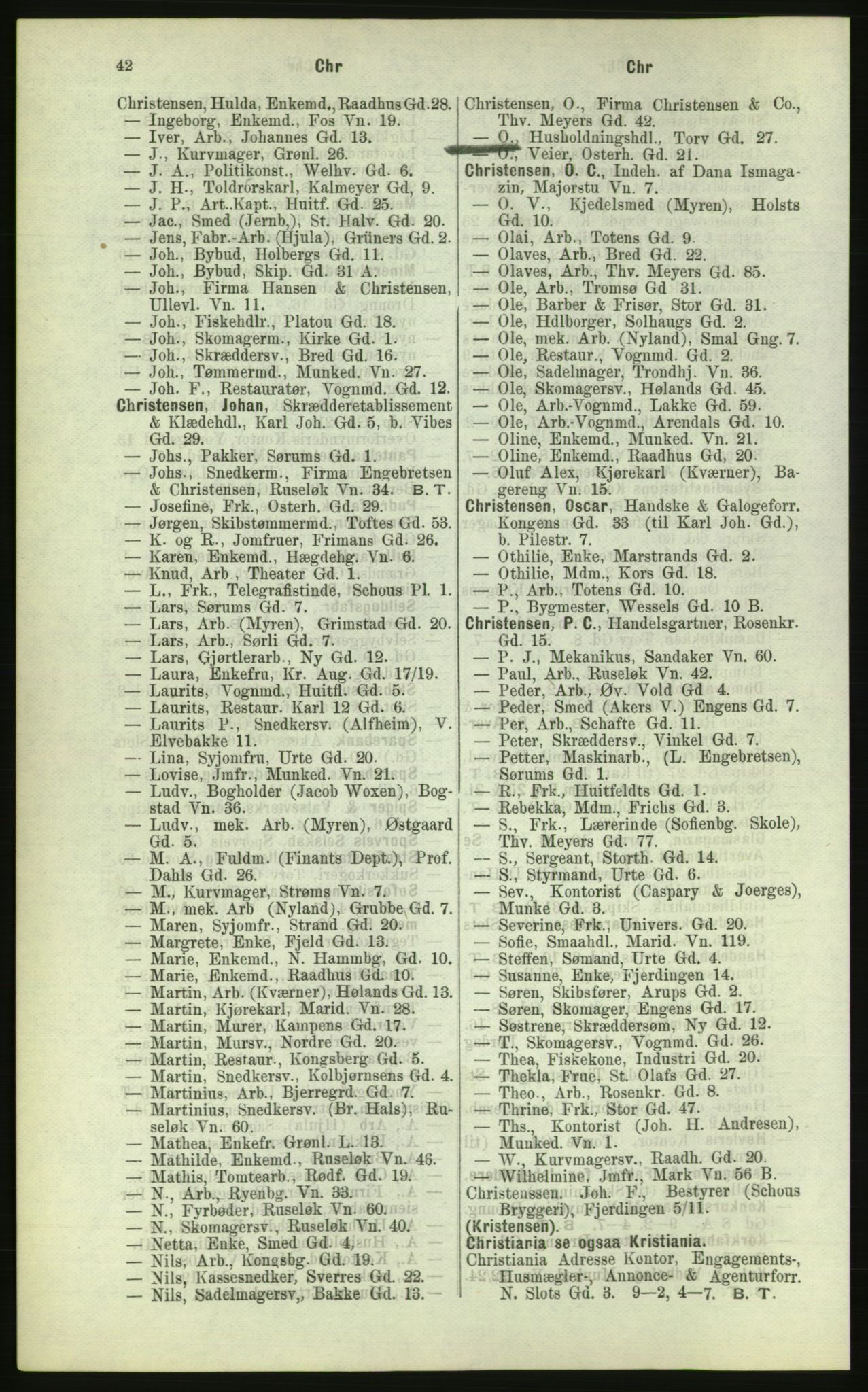 Kristiania/Oslo adressebok, PUBL/-, 1884, s. 42