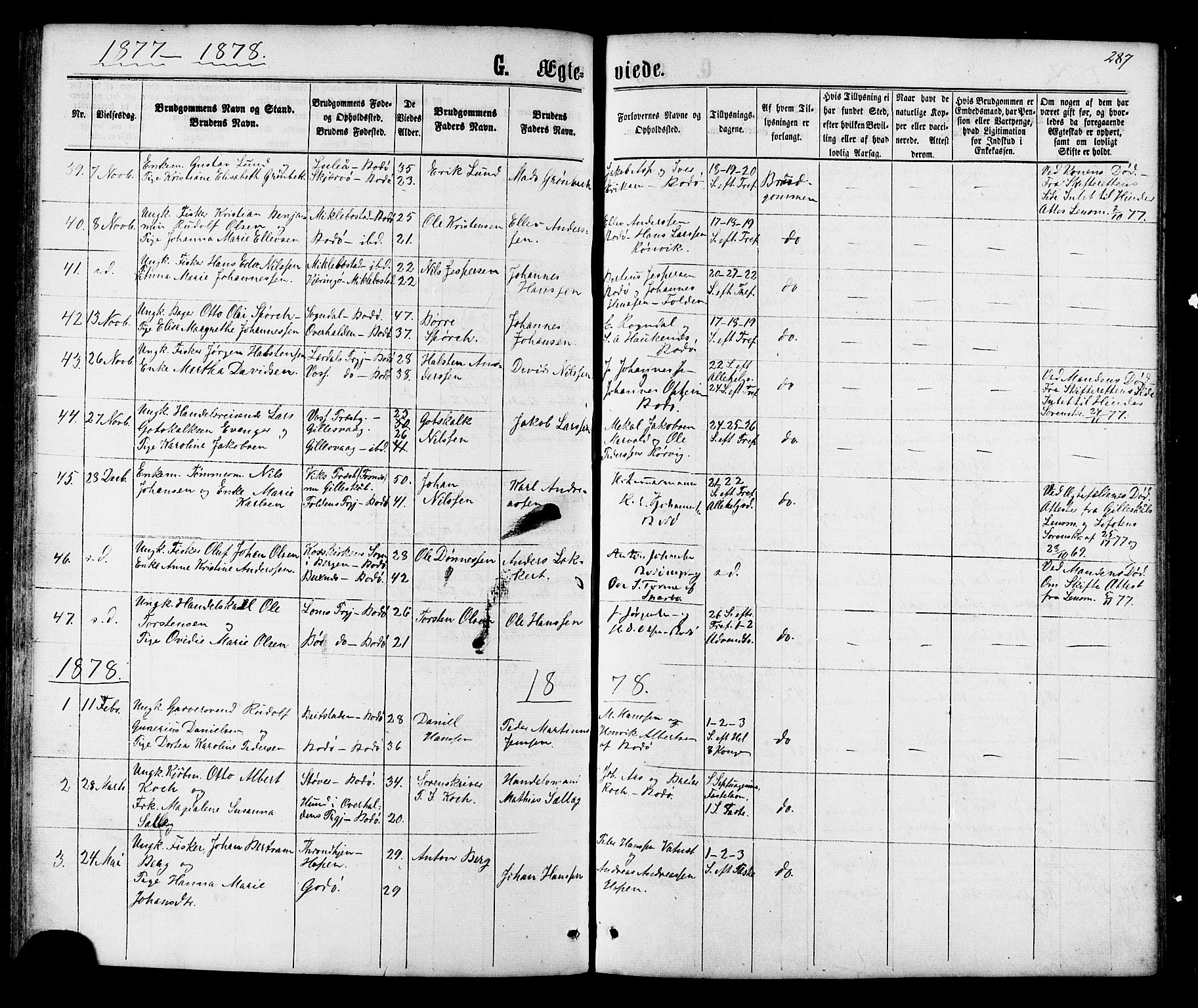 Ministerialprotokoller, klokkerbøker og fødselsregistre - Nordland, AV/SAT-A-1459/801/L0029: Klokkerbok nr. 801C04, 1868-1878, s. 287