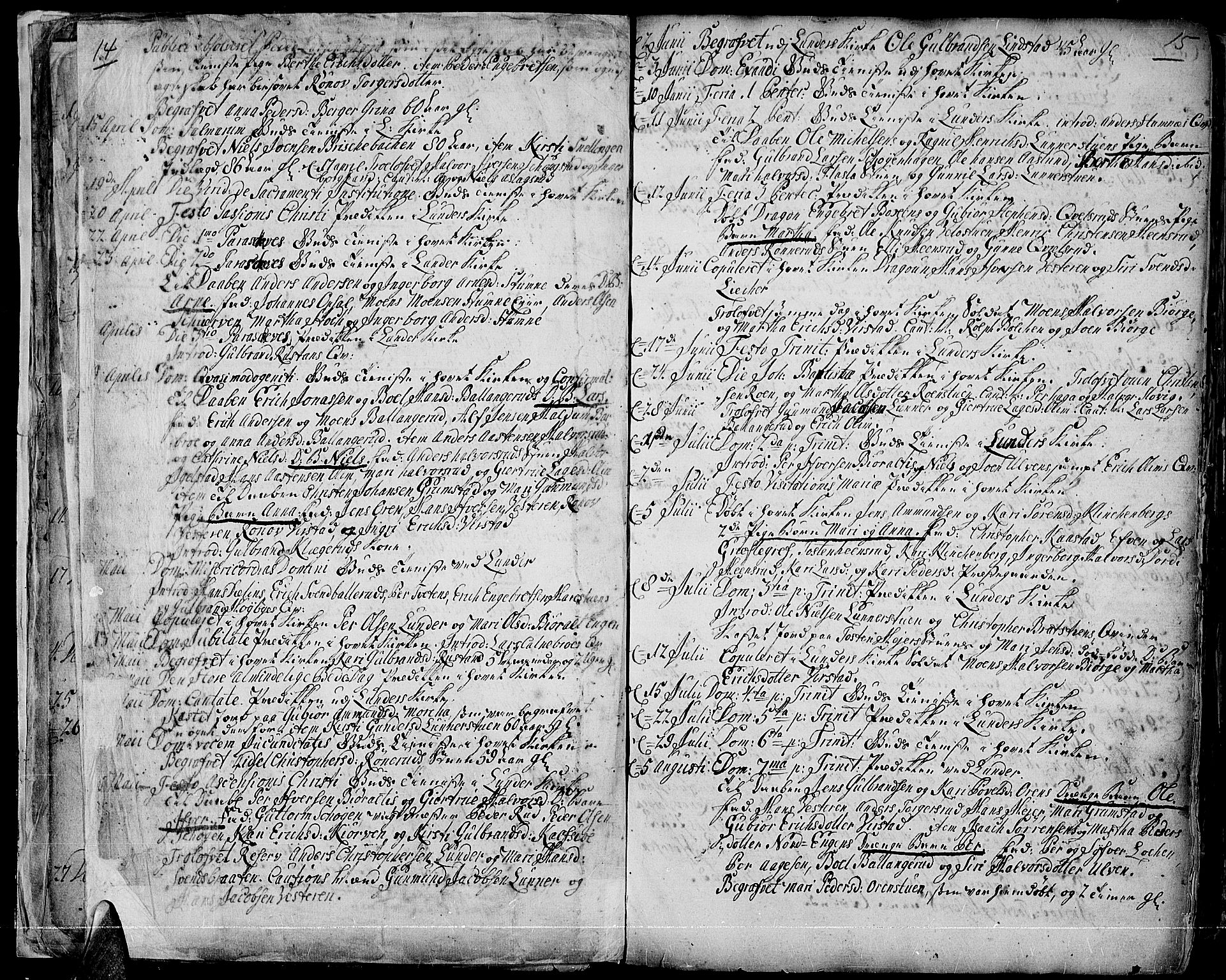 Jevnaker prestekontor, AV/SAH-PREST-116/H/Ha/Haa/L0003: Ministerialbok nr. 3, 1752-1799, s. 14-15