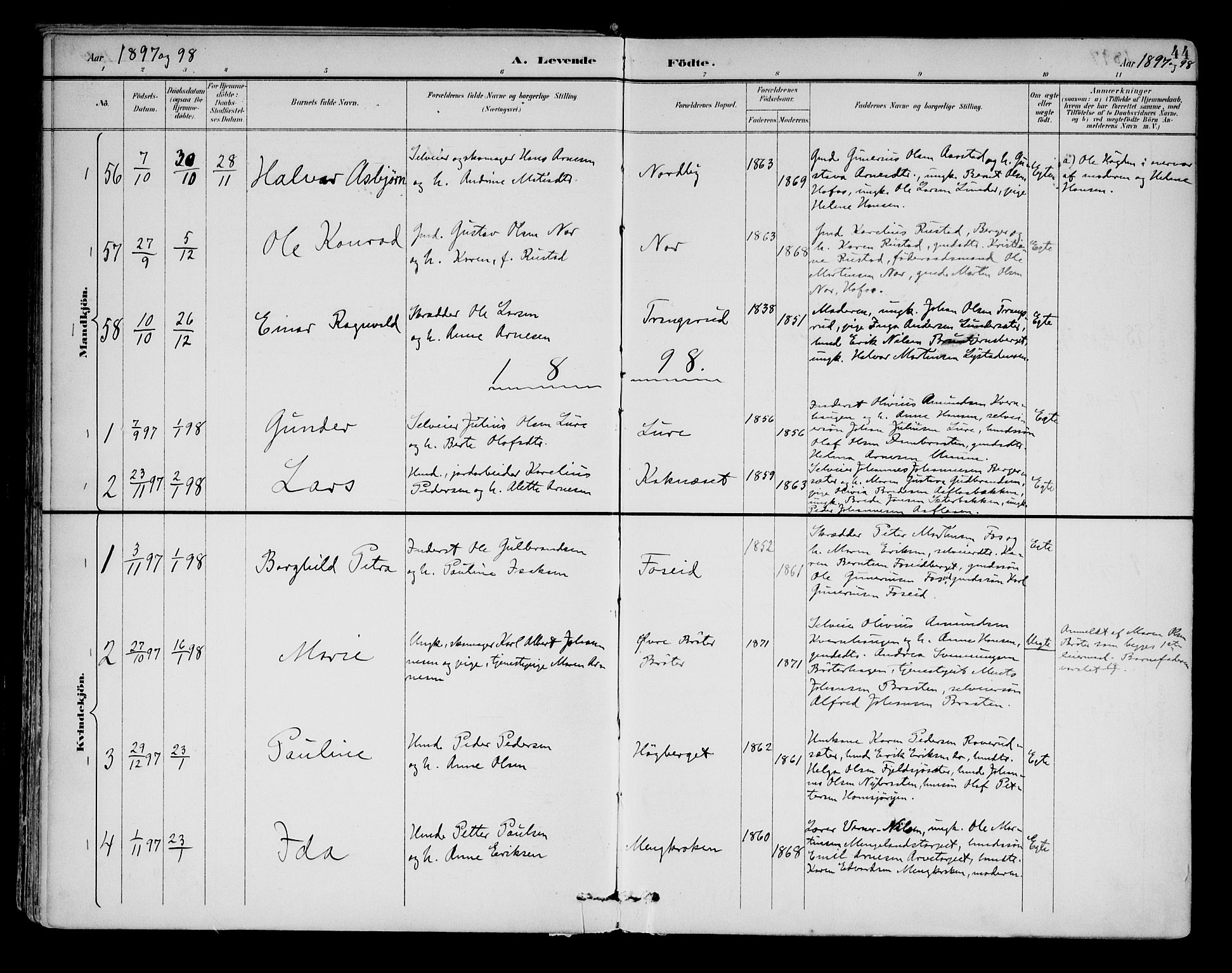 Brandval prestekontor, AV/SAH-PREST-034/H/Ha/Haa/L0003: Ministerialbok nr. 3, 1894-1909, s. 44