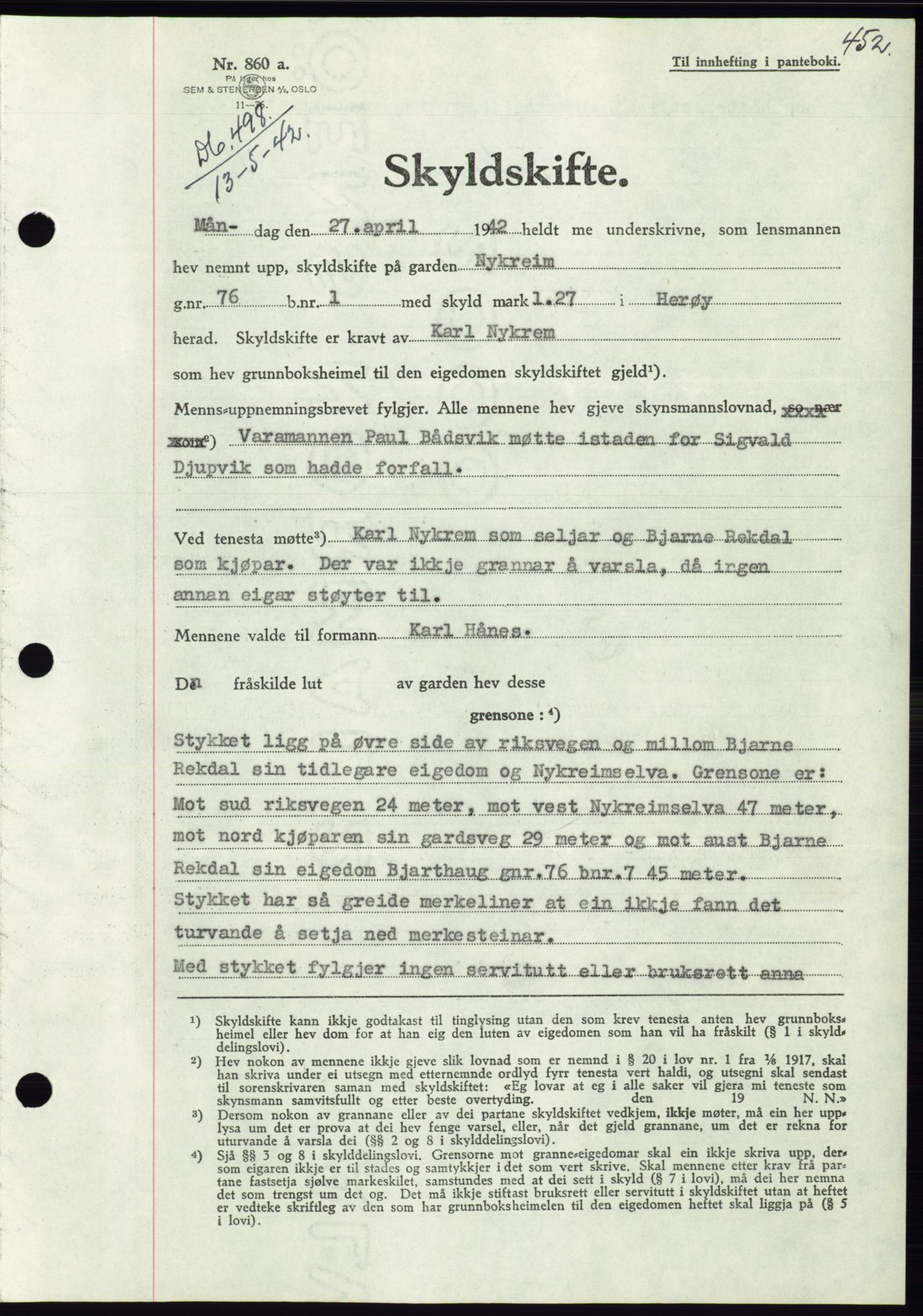 Søre Sunnmøre sorenskriveri, SAT/A-4122/1/2/2C/L0073: Pantebok nr. 67, 1941-1942, Dagboknr: 498/1942