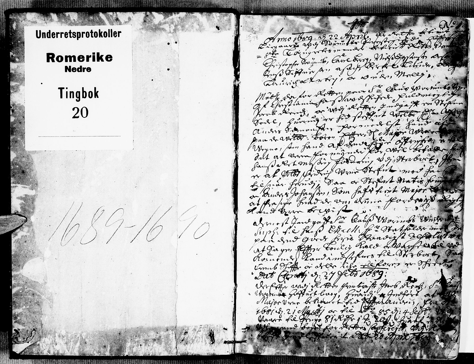 Nedre Romerike sorenskriveri, SAO/A-10469/F/Fb/L0020: Tingbok, 1689-1690, s. 0b-1a
