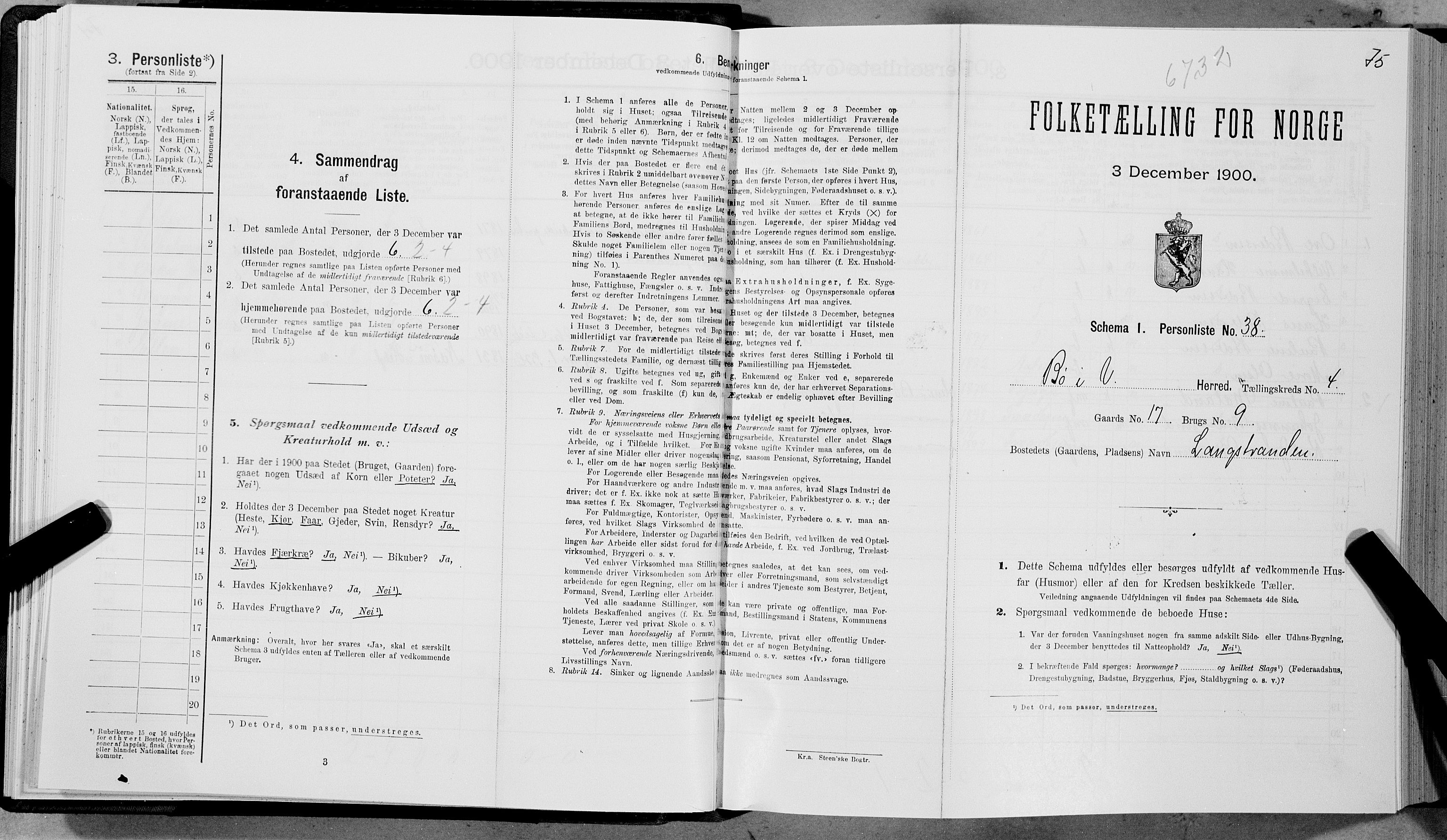 SAT, Folketelling 1900 for 1867 Bø herred, 1900, s. 485