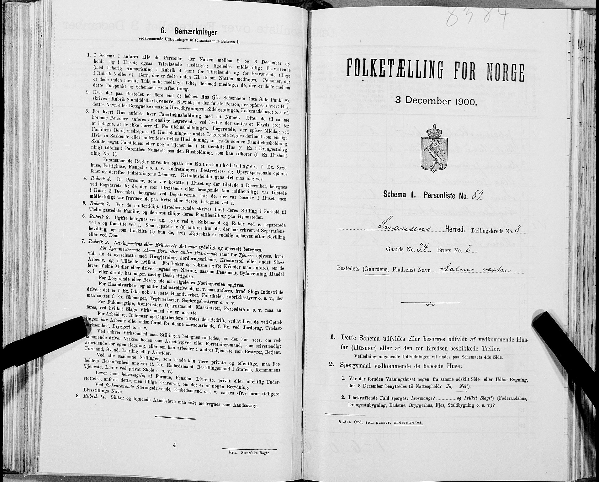 SAT, Folketelling 1900 for 1736 Snåsa herred, 1900, s. 831