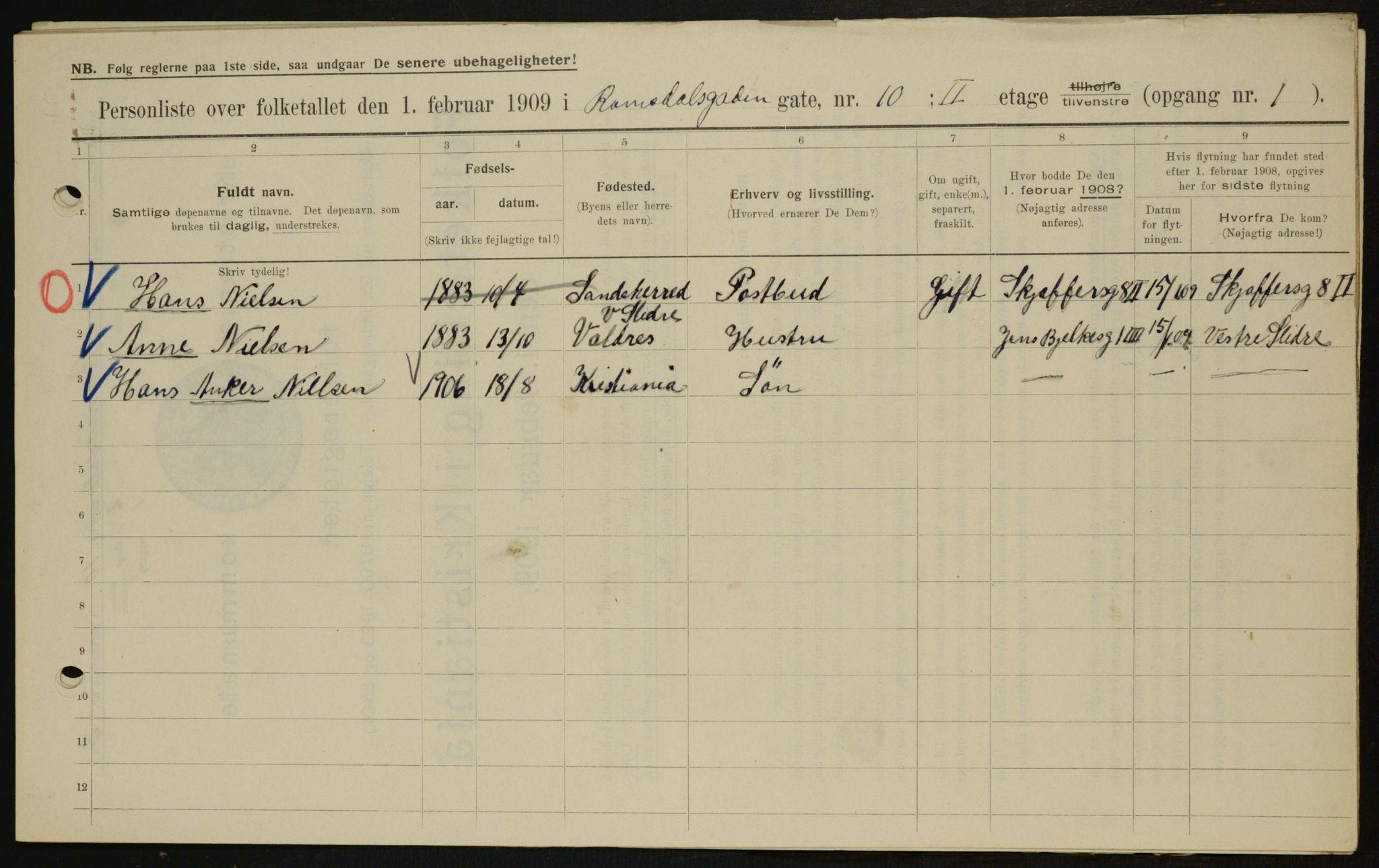 OBA, Kommunal folketelling 1.2.1909 for Kristiania kjøpstad, 1909, s. 75570