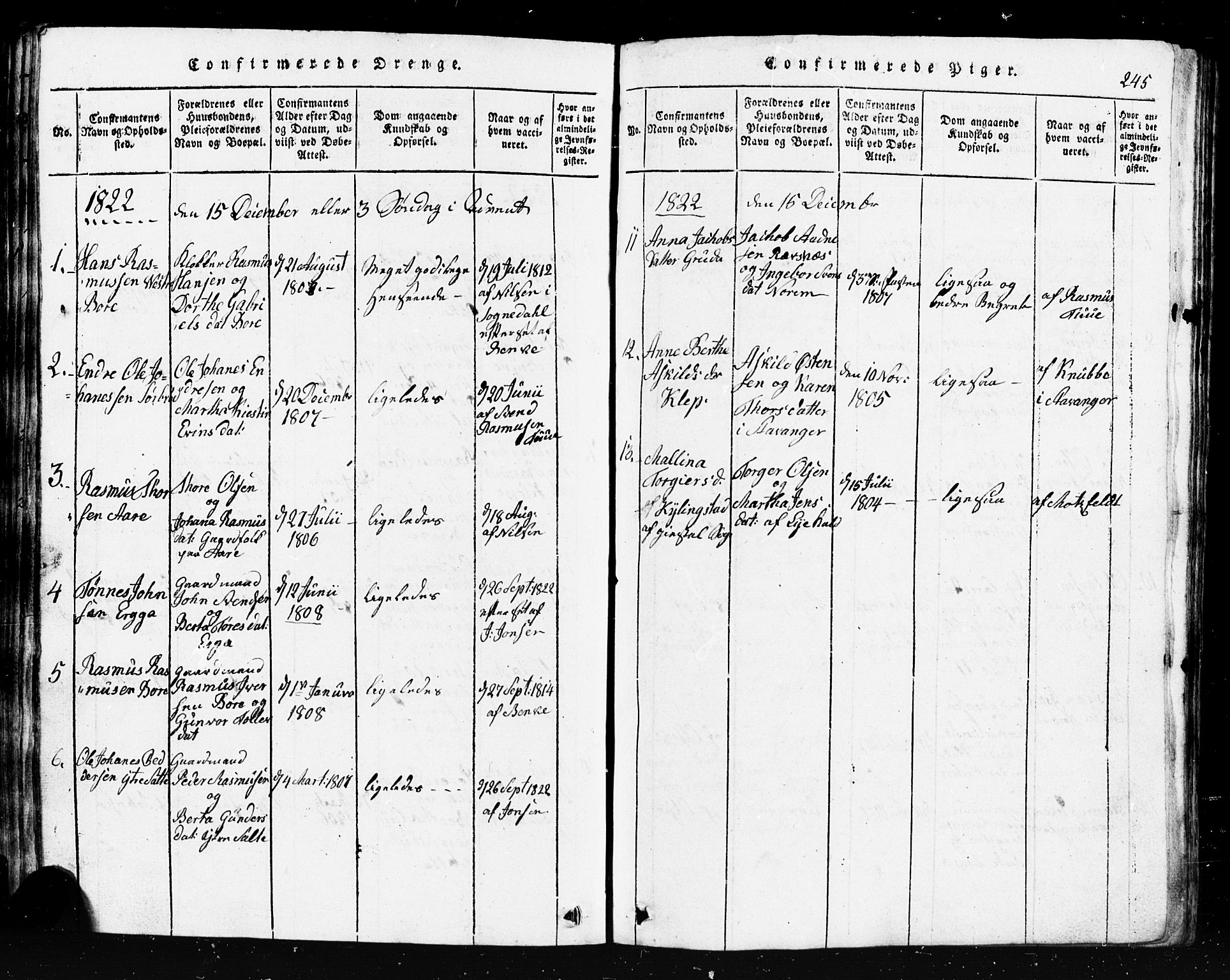 Klepp sokneprestkontor, AV/SAST-A-101803/001/3/30BB/L0001: Klokkerbok nr.  B 1, 1816-1859, s. 245