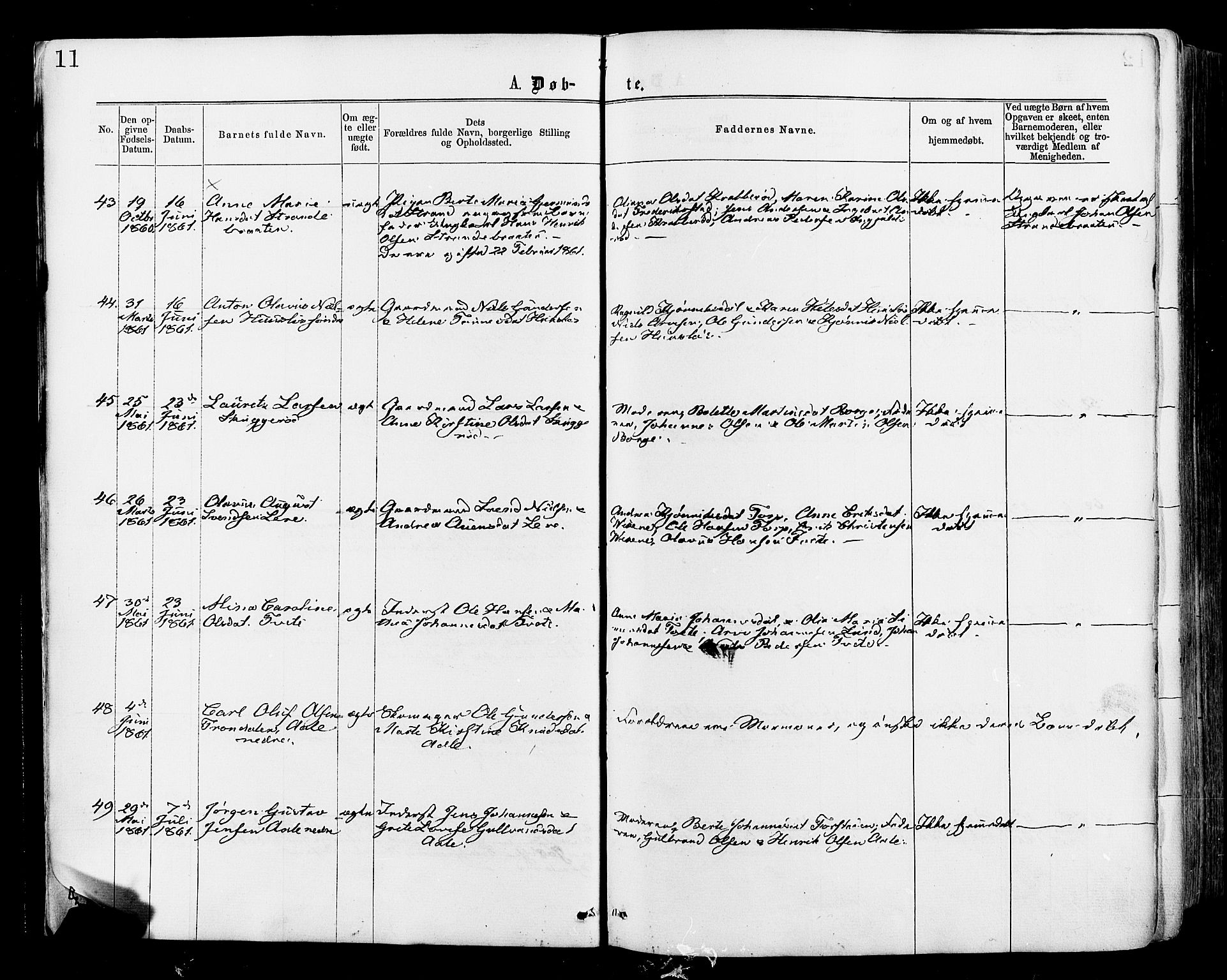 Onsøy prestekontor Kirkebøker, AV/SAO-A-10914/F/Fa/L0004: Ministerialbok nr. I 4, 1861-1877, s. 11