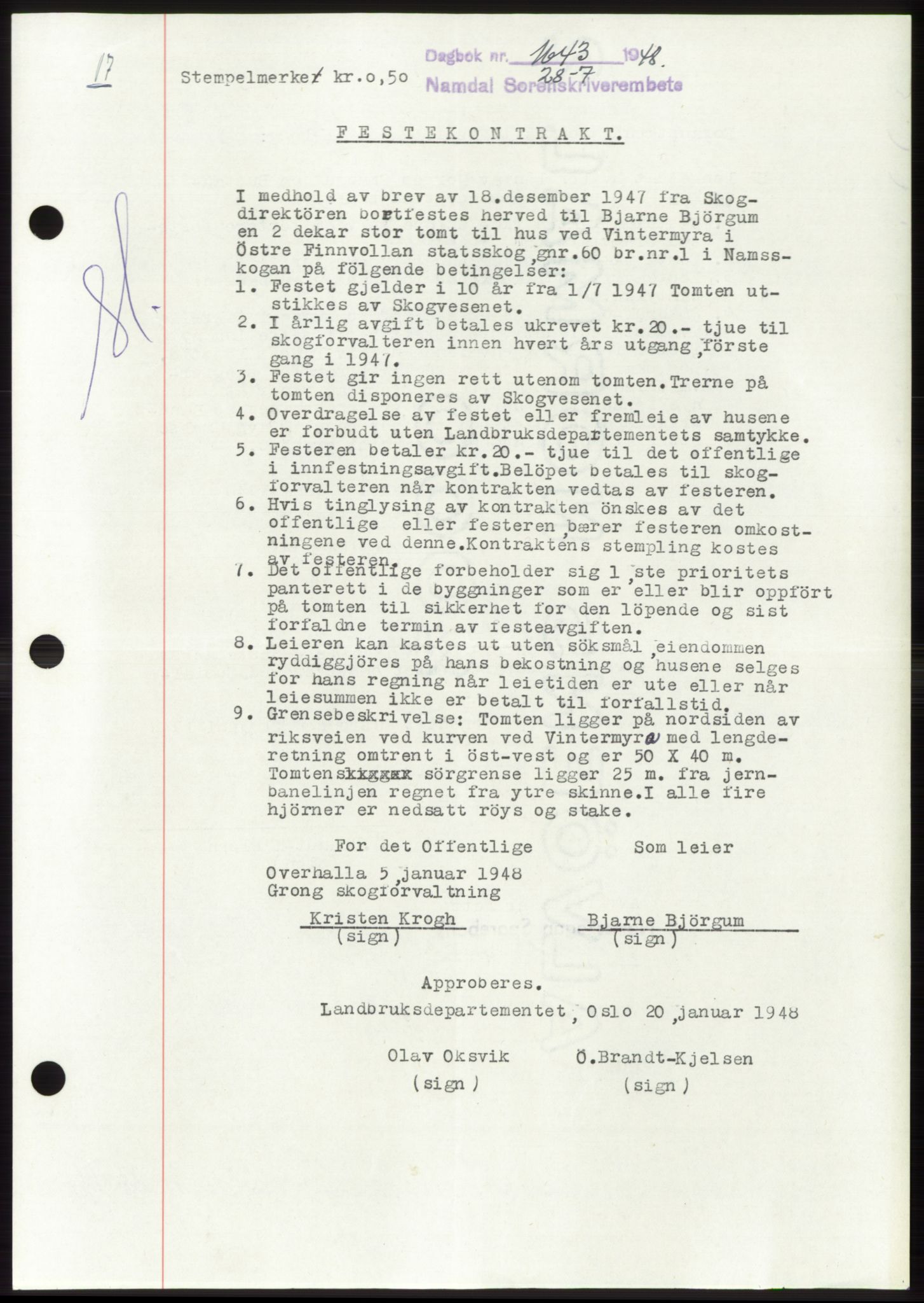Namdal sorenskriveri, SAT/A-4133/1/2/2C: Pantebok nr. -, 1948-1948, Dagboknr: 1643/1948