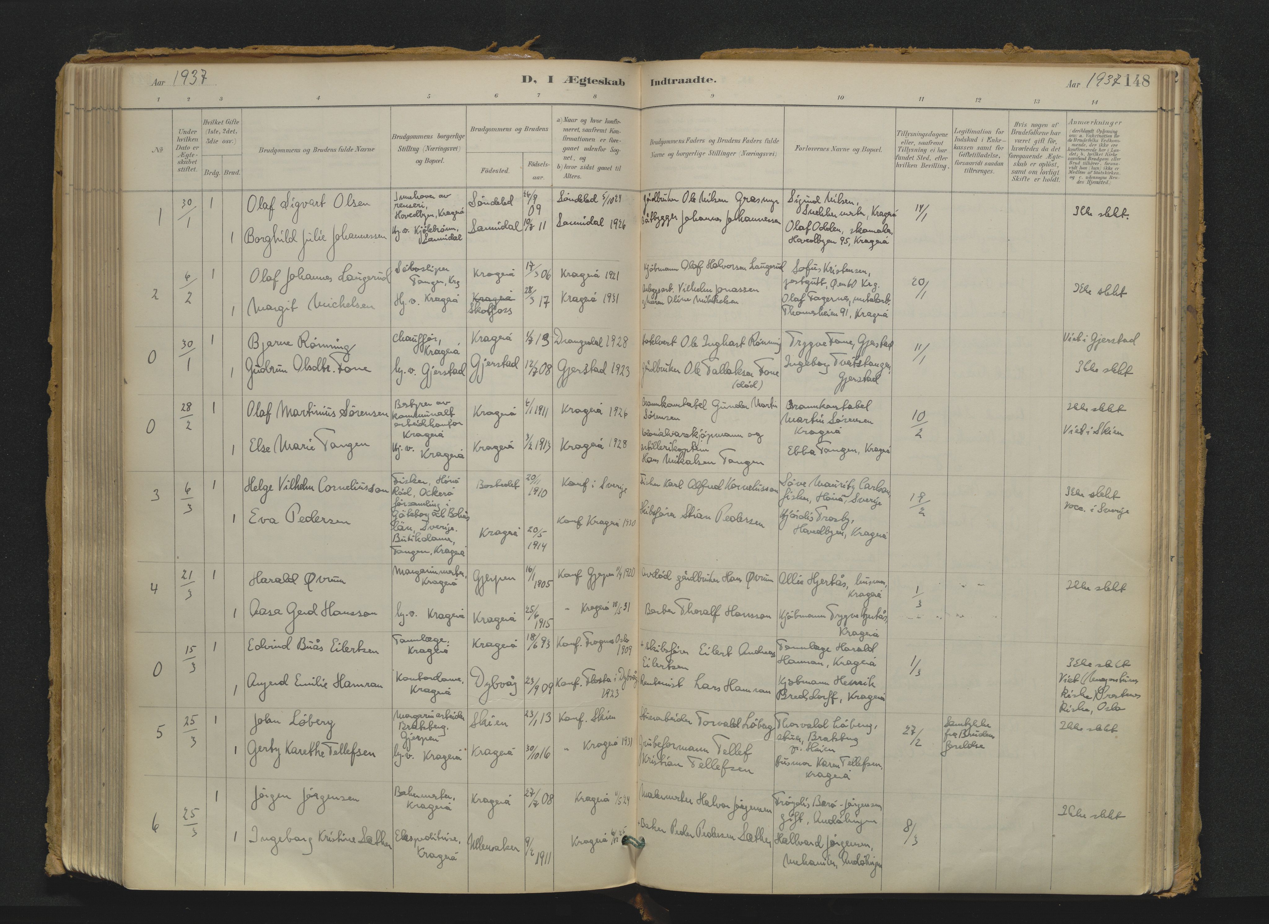 Kragerø kirkebøker, AV/SAKO-A-278/F/Fa/L0016: Ministerialbok nr. 16, 1887-1944, s. 148