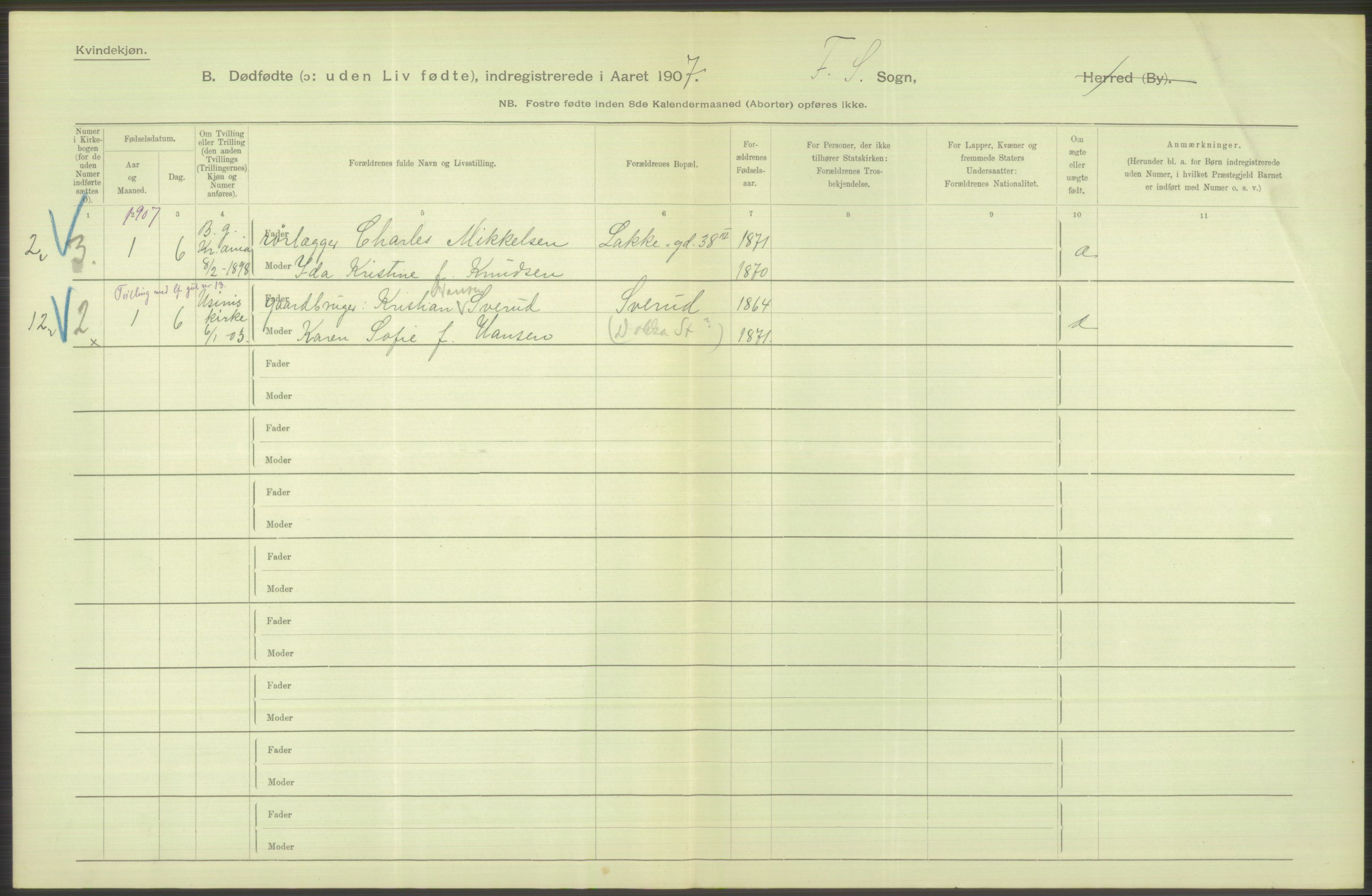 Statistisk sentralbyrå, Sosiodemografiske emner, Befolkning, AV/RA-S-2228/D/Df/Dfa/Dfae/L0010: Kristiania: Døde, dødfødte, 1907, s. 210