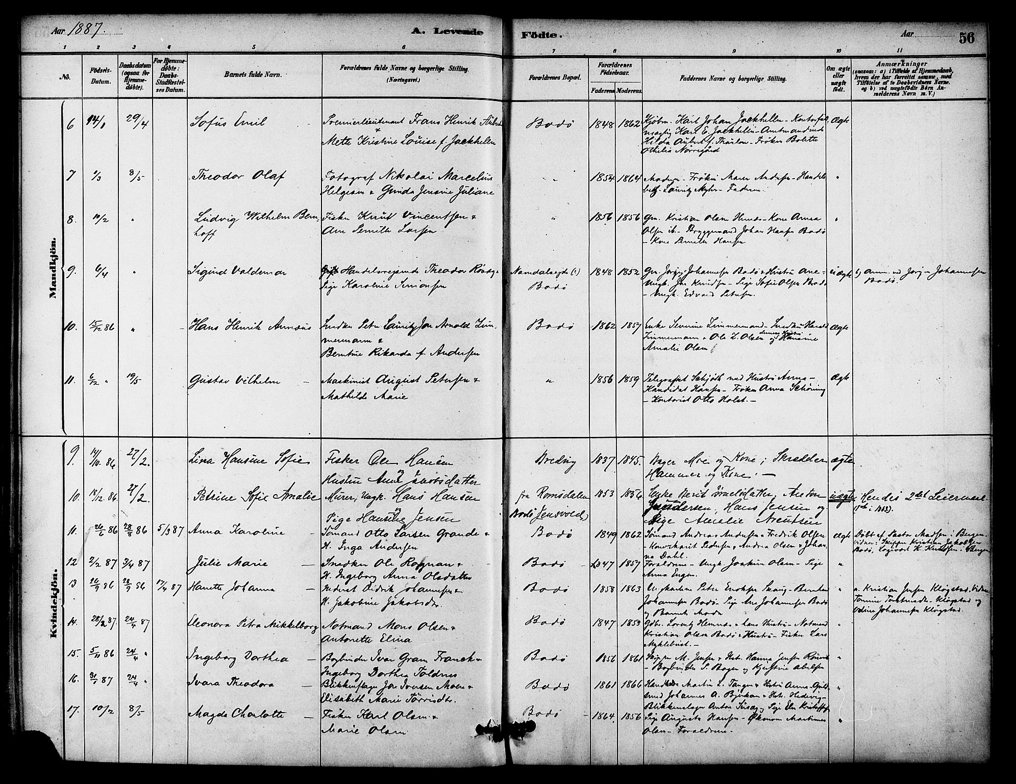 Ministerialprotokoller, klokkerbøker og fødselsregistre - Nordland, SAT/A-1459/801/L0030: Klokkerbok nr. 801C05, 1879-1887, s. 56
