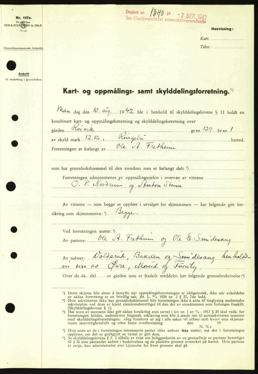 Sør-Gudbrandsdal tingrett, SAH/TING-004/H/Hb/Hbd/L0011: Pantebok nr. A11, 1942-1943, Dagboknr: 1340/1942
