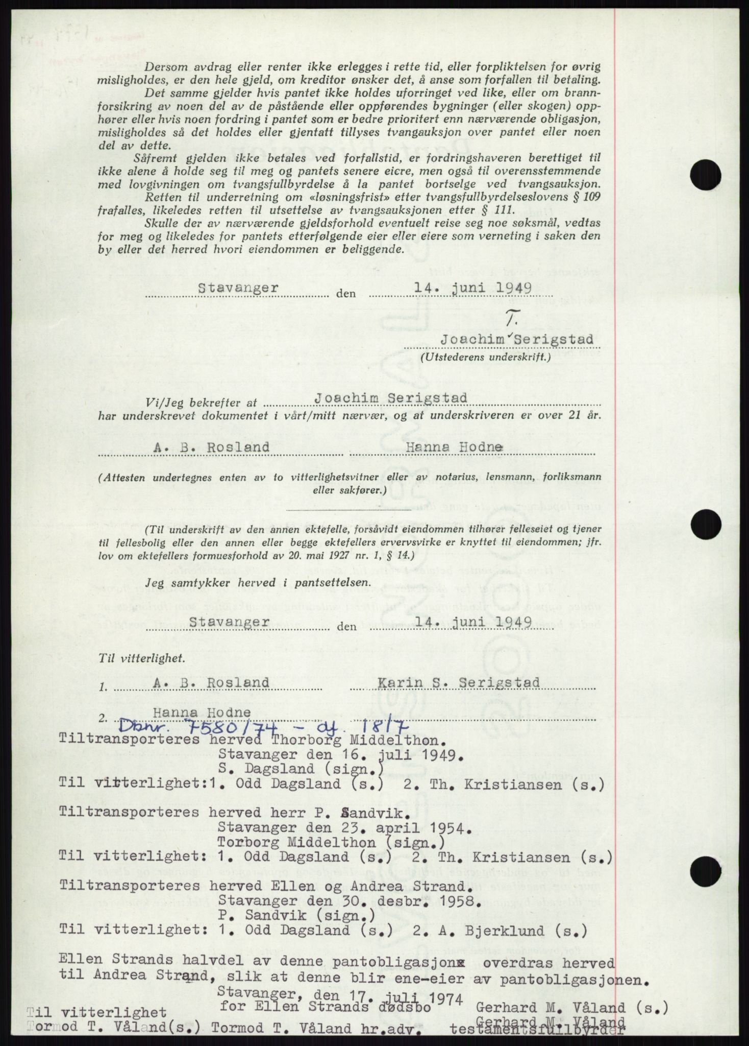 Stavanger byrett, SAST/A-100455/002/G/Gb/L0032: Pantebok, 1947-1950, Dagboknr: 1379/1949