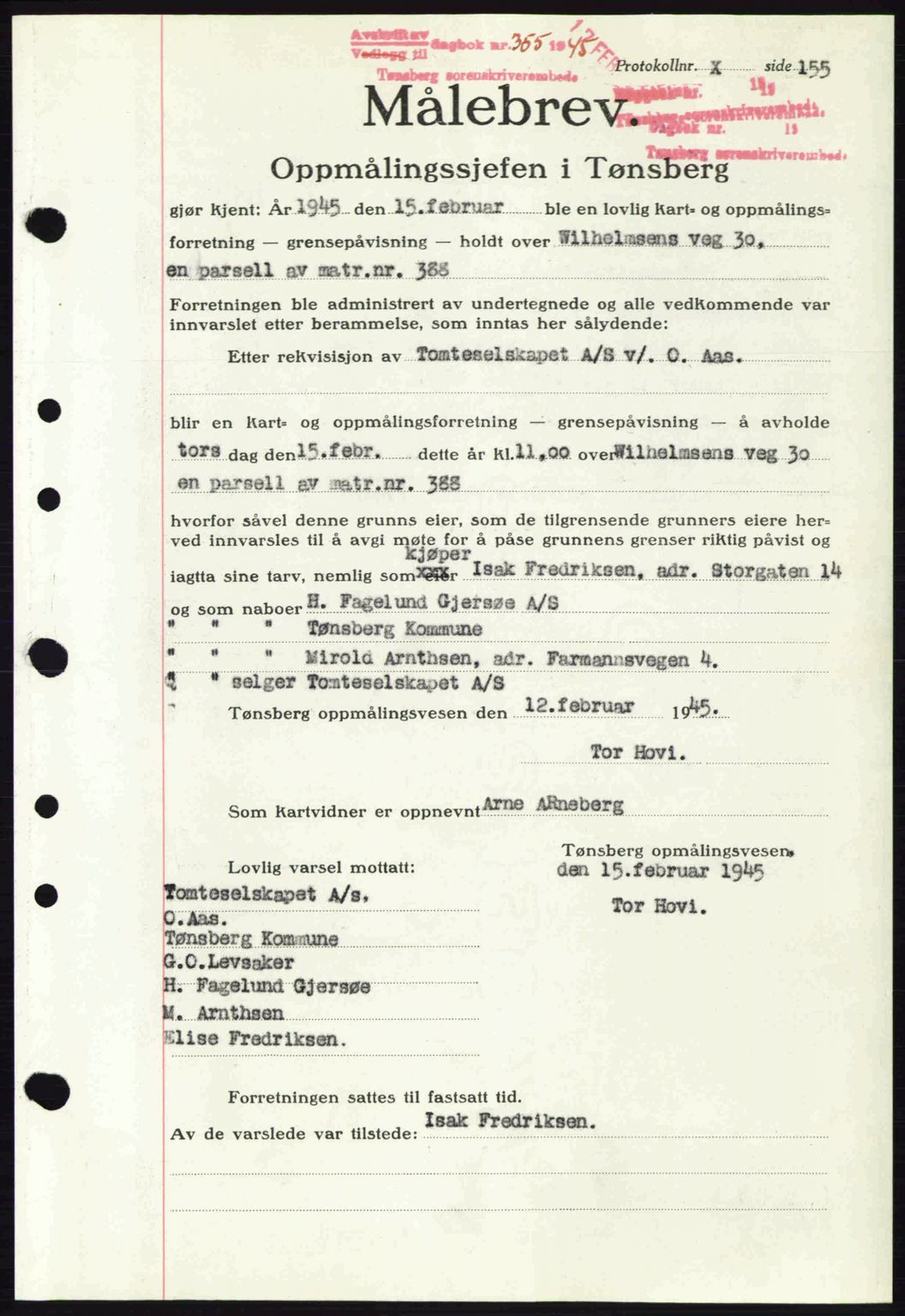 Tønsberg sorenskriveri, AV/SAKO-A-130/G/Ga/Gaa/L0016: Pantebok nr. A16, 1944-1945, Dagboknr: 355/1945