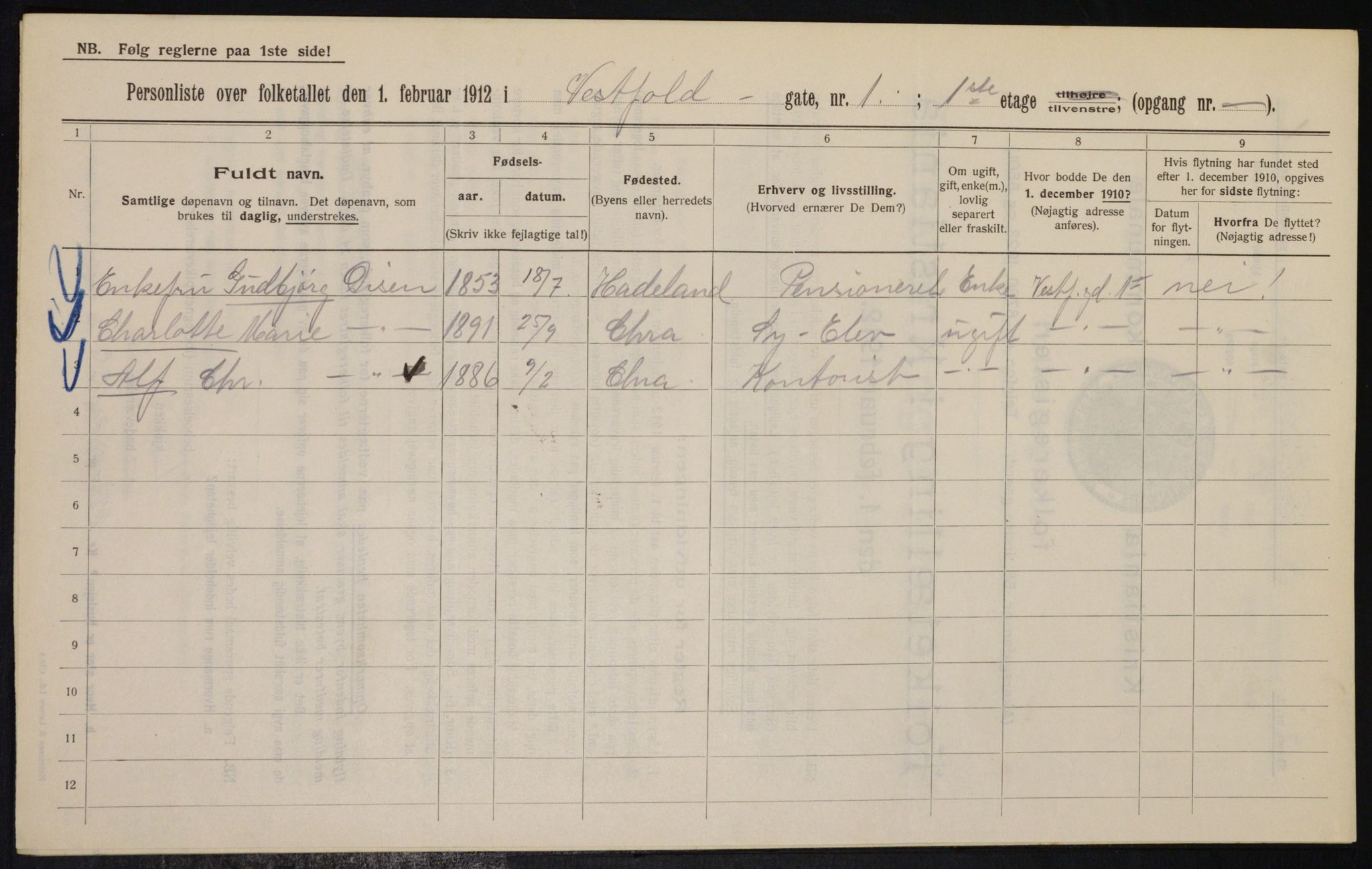 OBA, Kommunal folketelling 1.2.1912 for Kristiania, 1912, s. 122317