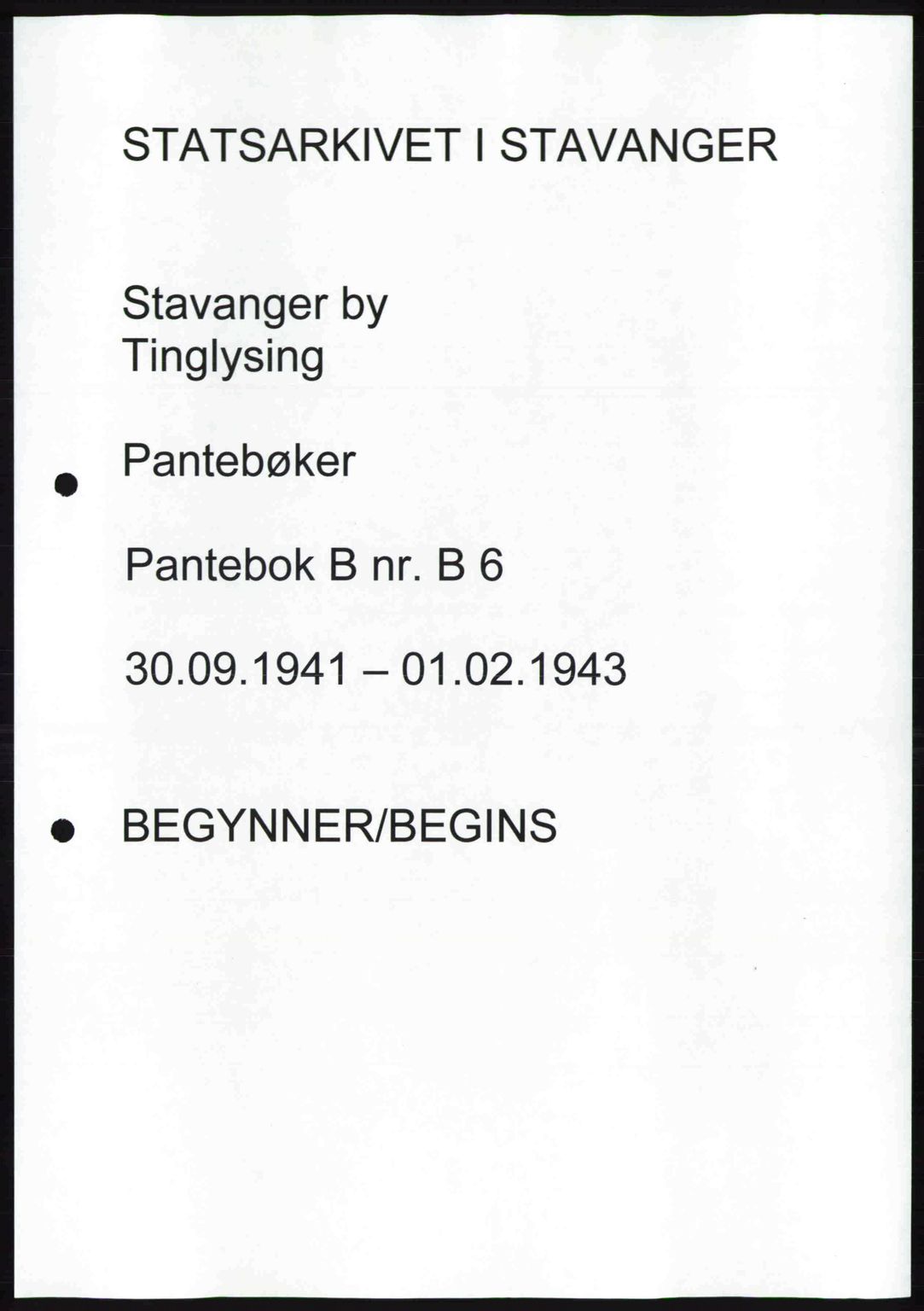 Stavanger byrett, AV/SAST-A-100455/002/G/Gb/L0030: Pantebok nr. B6, 1941-1943