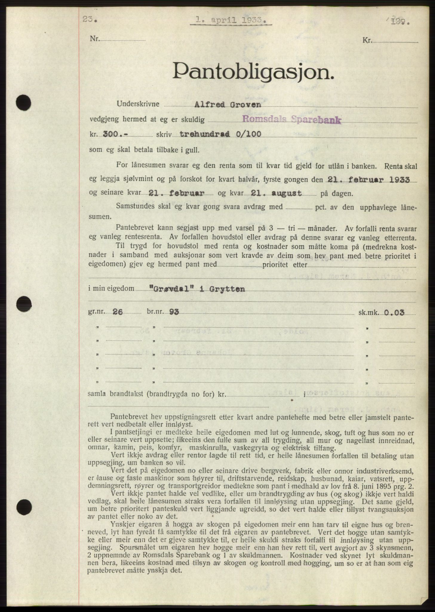 Romsdal sorenskriveri, AV/SAT-A-4149/1/2/2C/L0063: Pantebok nr. 57, 1933-1933, Tingl.dato: 01.04.1933