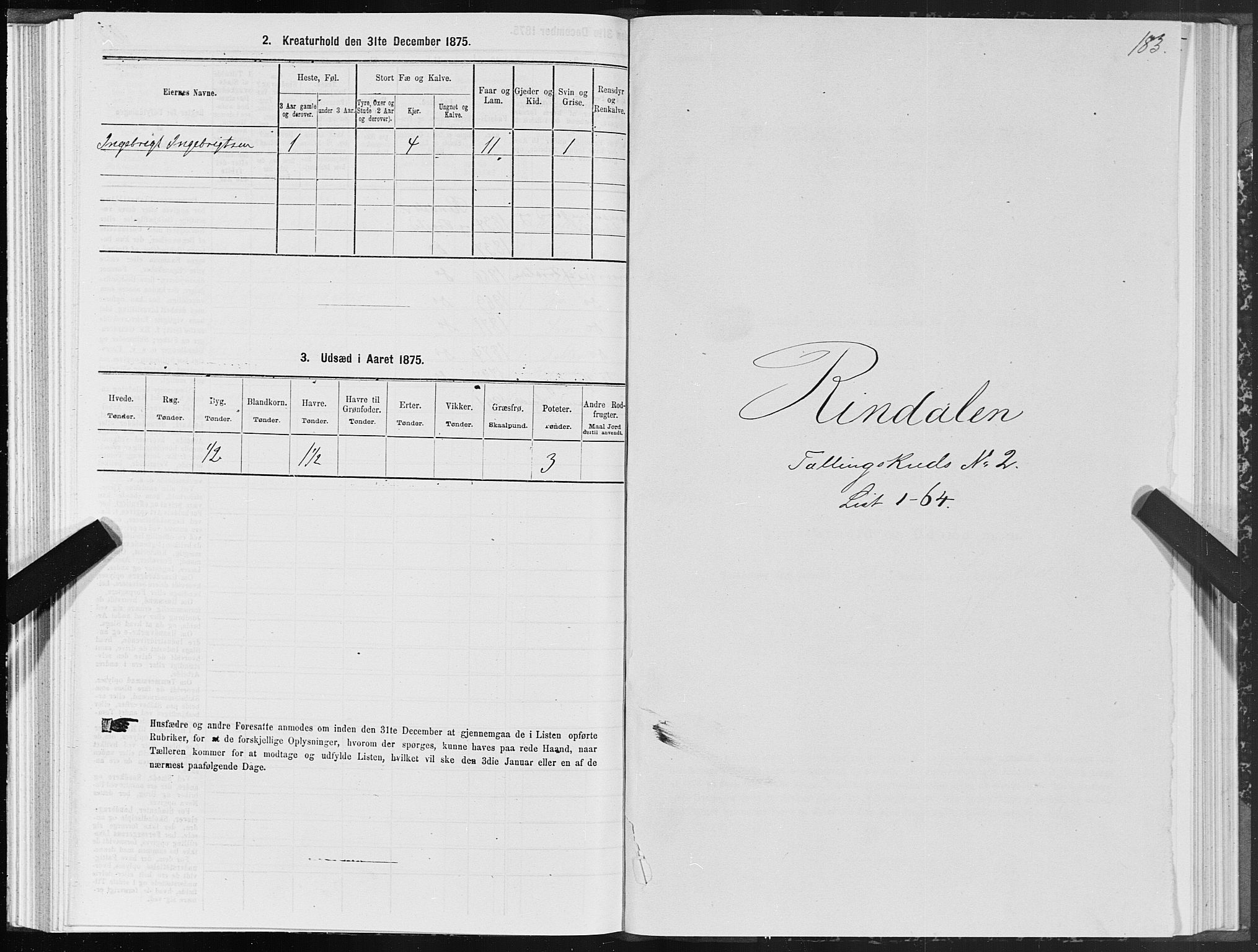 SAT, Folketelling 1875 for 1567P Rindal prestegjeld, 1875, s. 1183