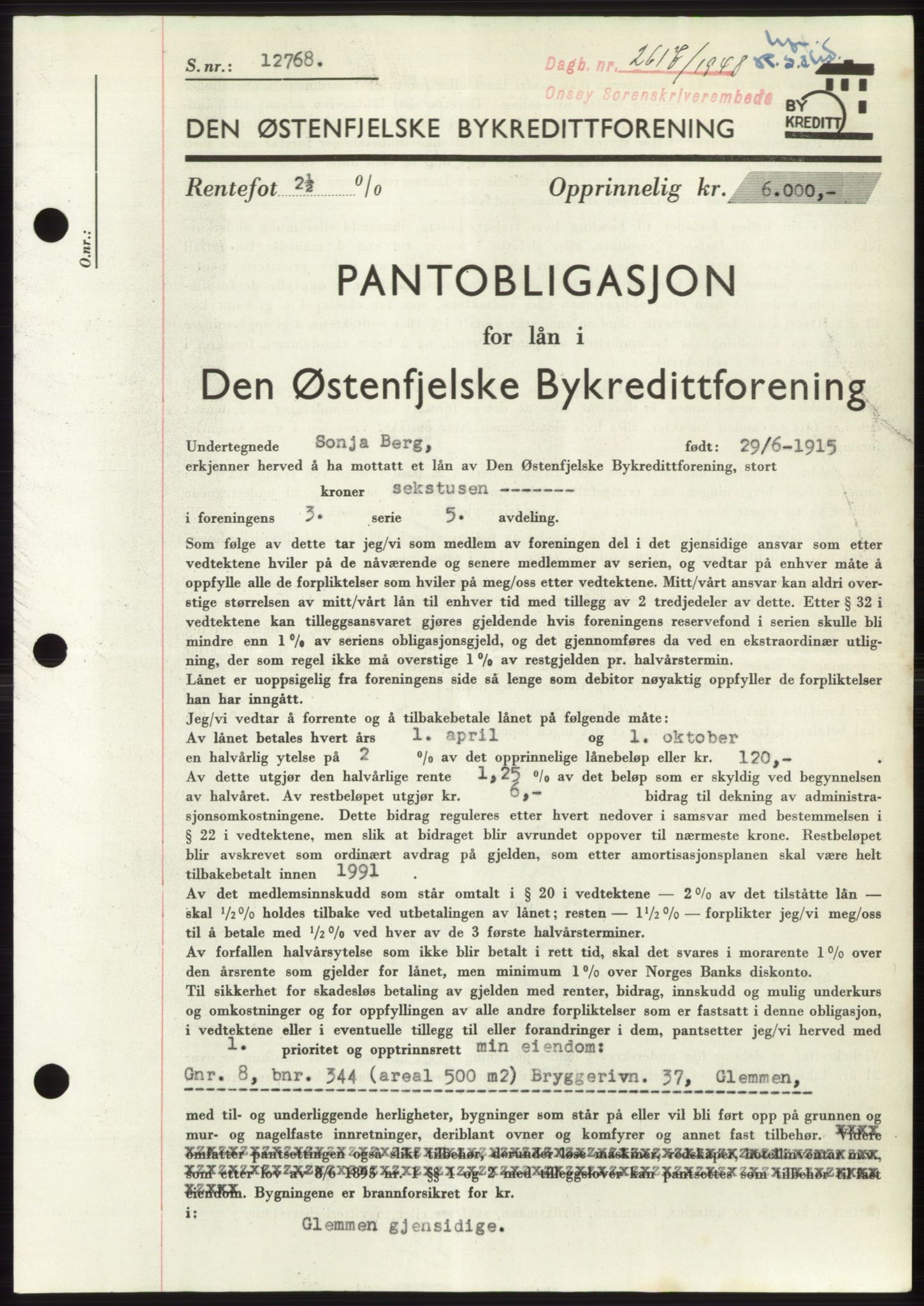 Onsøy sorenskriveri, SAO/A-10474/G/Ga/Gac/L0007: Pantebok nr. B 14-7, 1948-1948, Dagboknr: 2617/1948