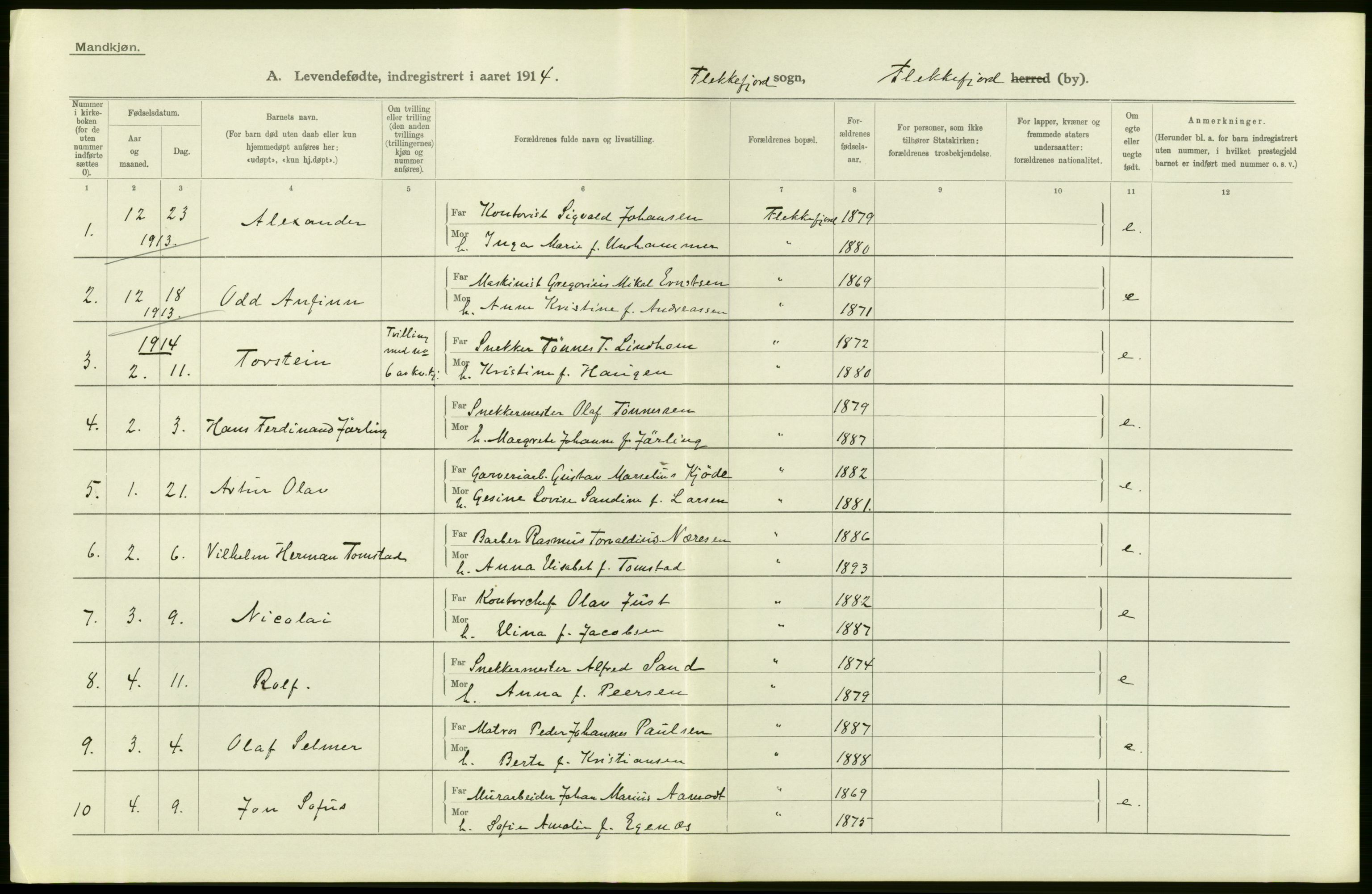 Statistisk sentralbyrå, Sosiodemografiske emner, Befolkning, AV/RA-S-2228/D/Df/Dfb/Dfbd/L0022: Lister og Mandals amt: Levendefødte menn og kvinner, samt gifte. Bygder og byer., 1914, s. 8