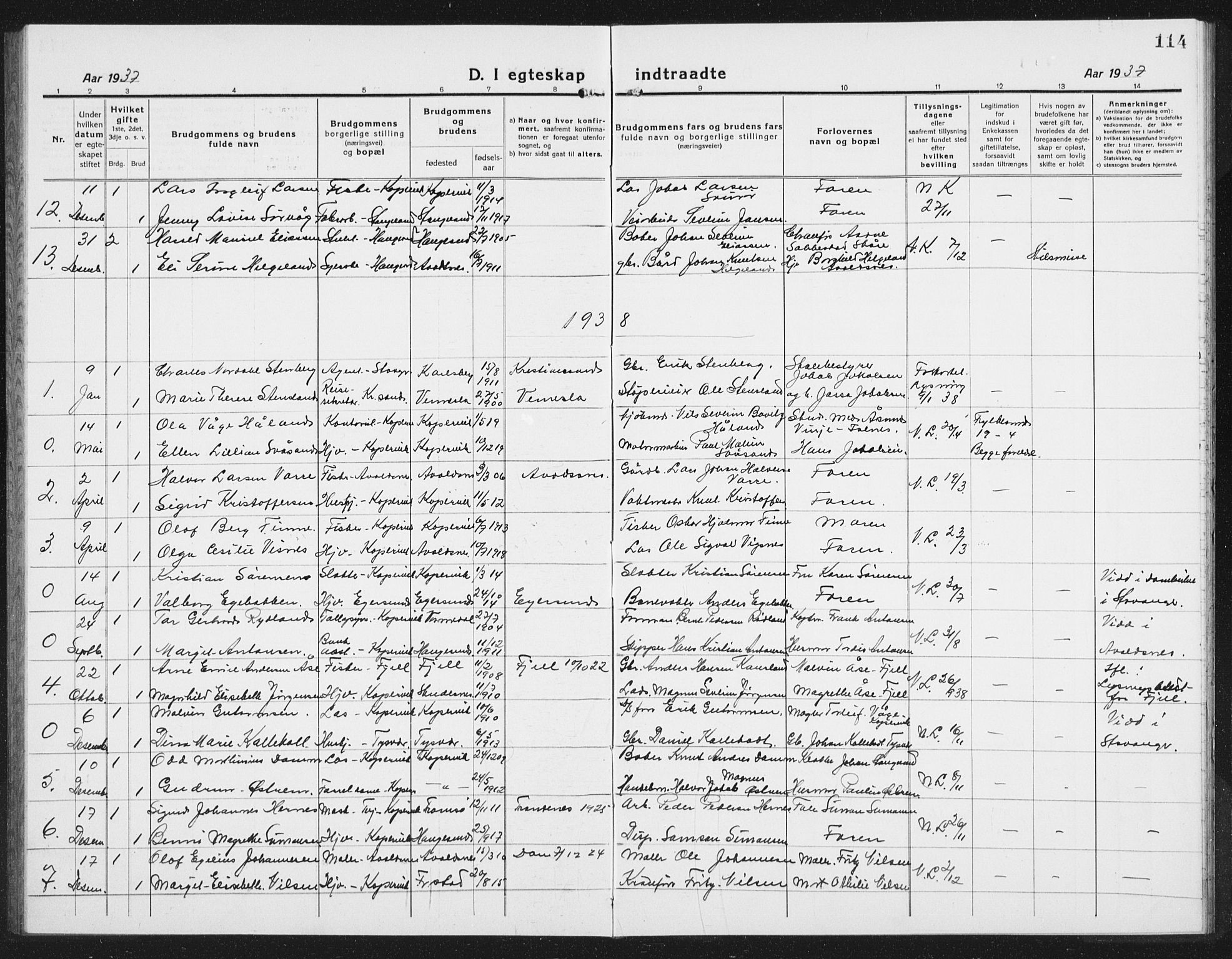 Kopervik sokneprestkontor, SAST/A-101850/H/Ha/Hab/L0006: Klokkerbok nr. B 6, 1918-1942, s. 114