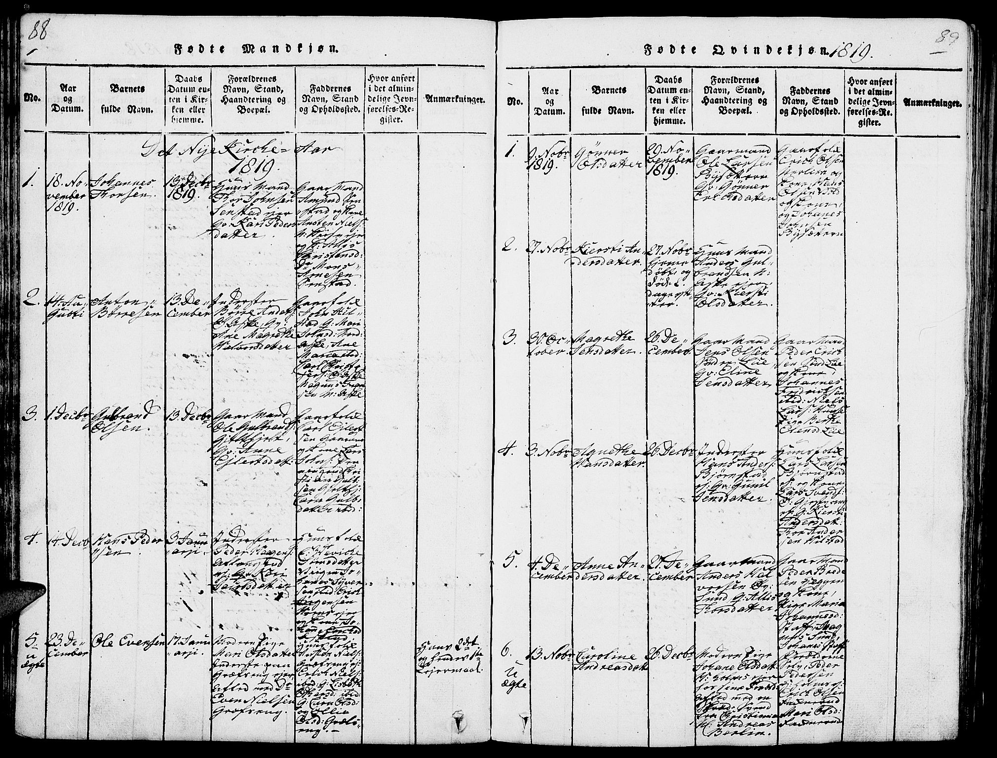 Nes prestekontor, Hedmark, SAH/PREST-020/L/La/L0003: Klokkerbok nr. 3, 1814-1831, s. 88-89