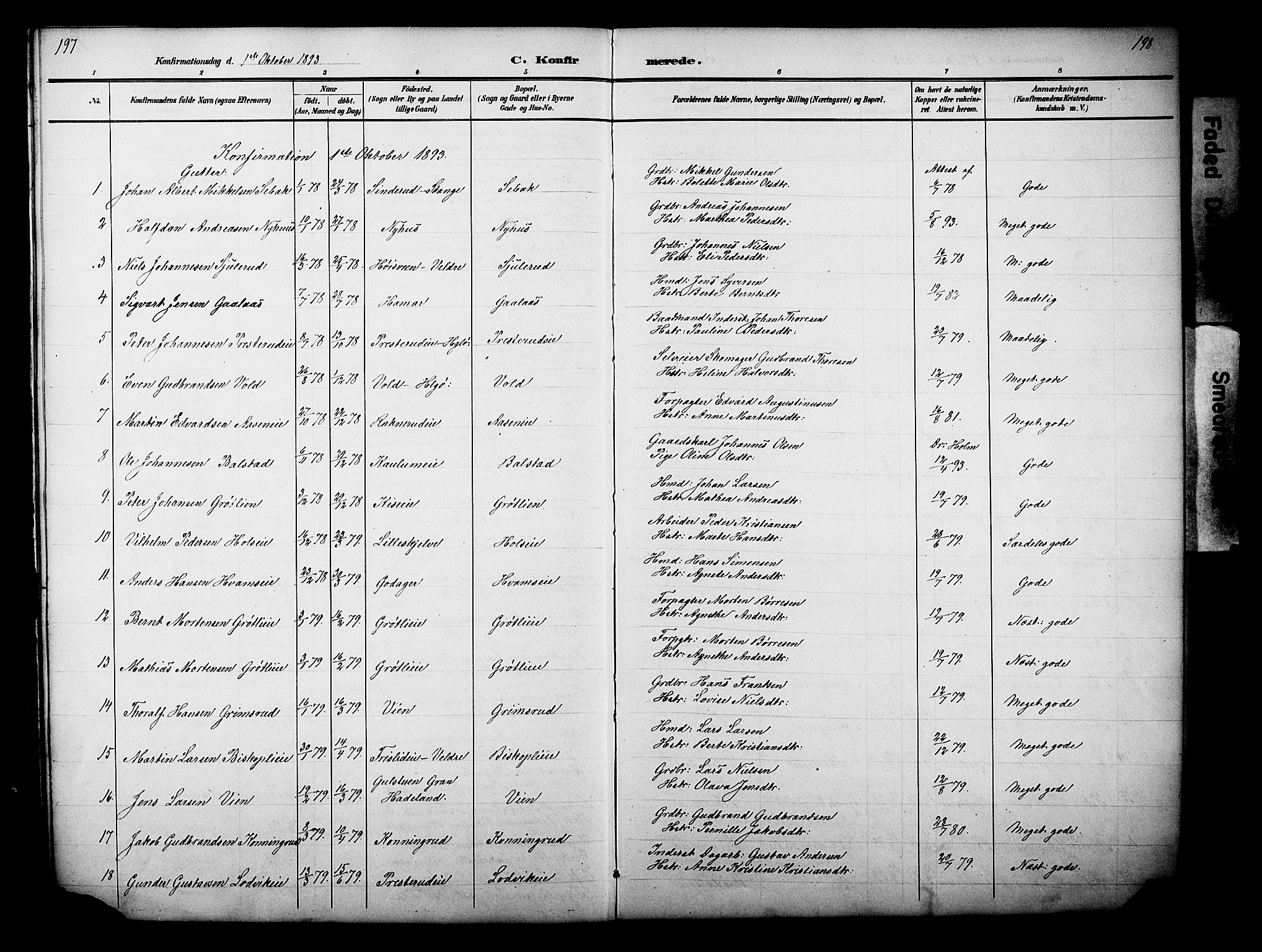 Nes prestekontor, Hedmark, AV/SAH-PREST-020/L/La/L0006: Klokkerbok nr. 6, 1890-1932, s. 197-198