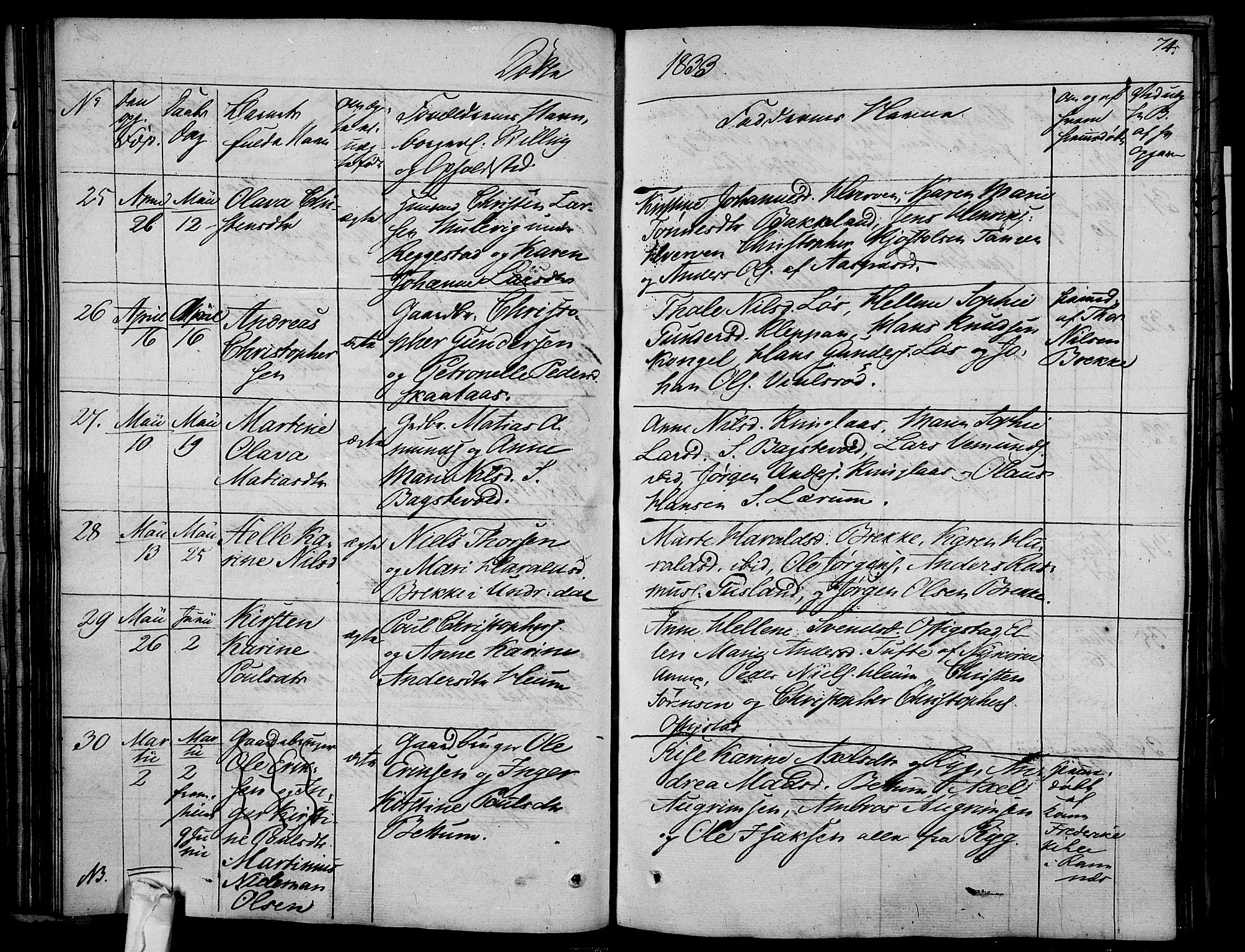 Våle kirkebøker, AV/SAKO-A-334/F/Fa/L0008: Ministerialbok nr. I 8, 1824-1844, s. 74