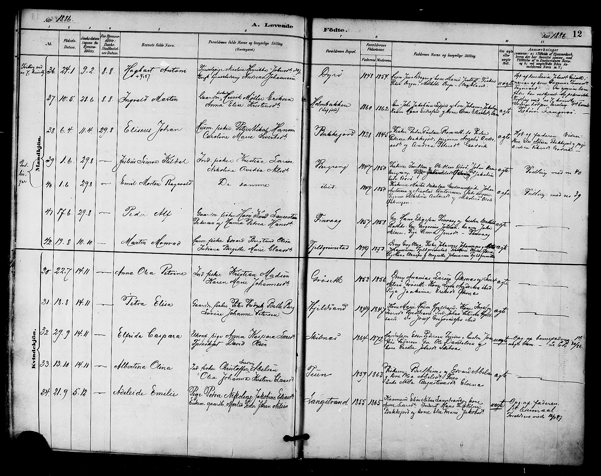 Ministerialprotokoller, klokkerbøker og fødselsregistre - Nordland, AV/SAT-A-1459/893/L1337: Ministerialbok nr. 893A09, 1885-1893, s. 12