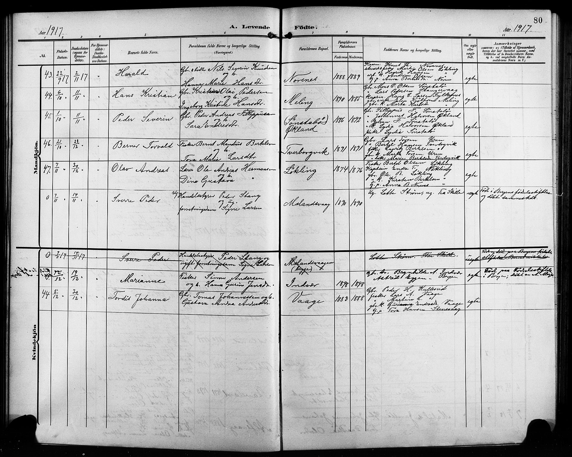 Finnås sokneprestembete, AV/SAB-A-99925/H/Ha/Hab/Habb/L0005: Klokkerbok nr. B 5, 1907-1920, s. 80