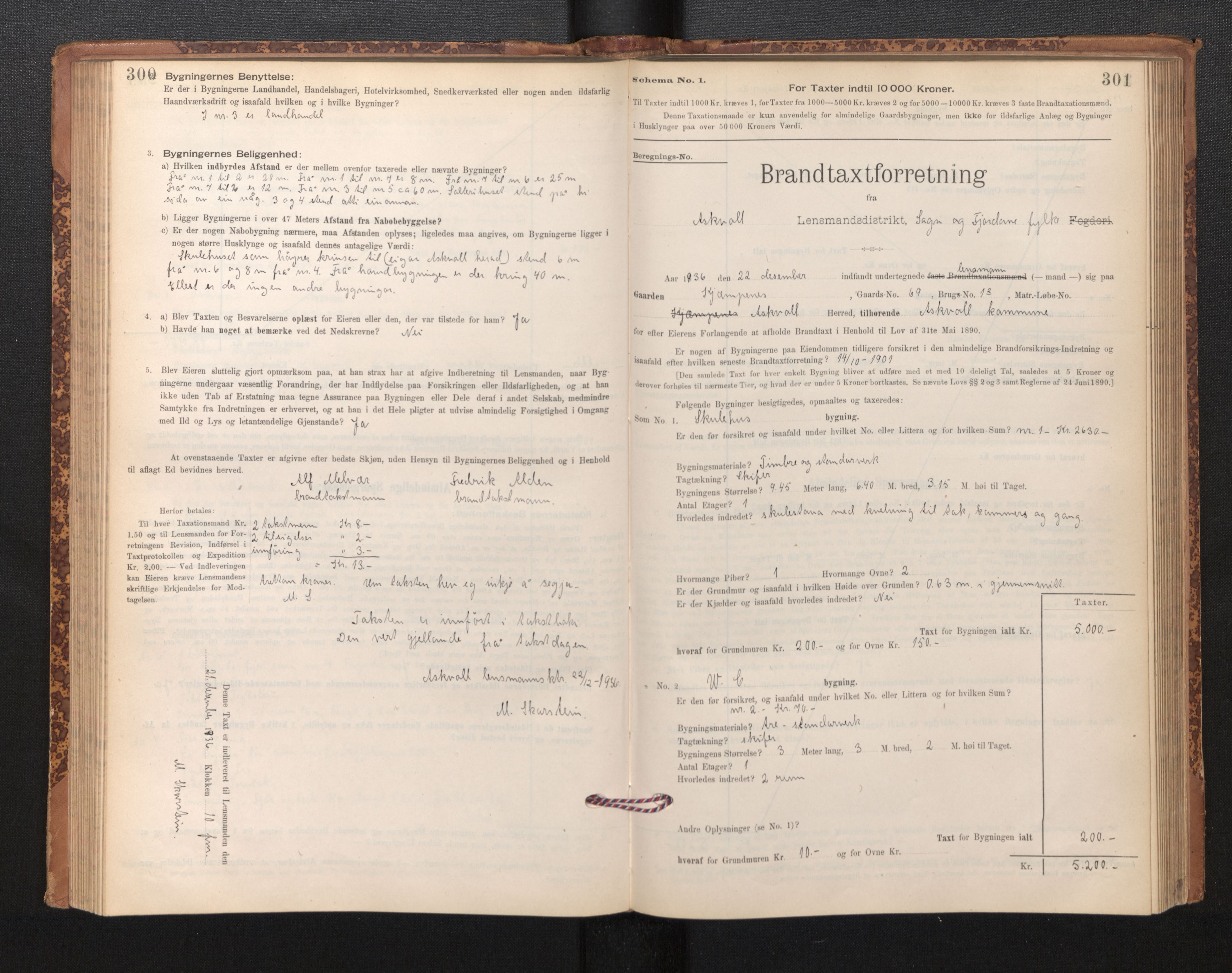 Lensmannen i Askvoll, AV/SAB-A-26301/0012/L0004: Branntakstprotokoll, skjematakst og liste over branntakstmenn, 1895-1932, s. 300-301