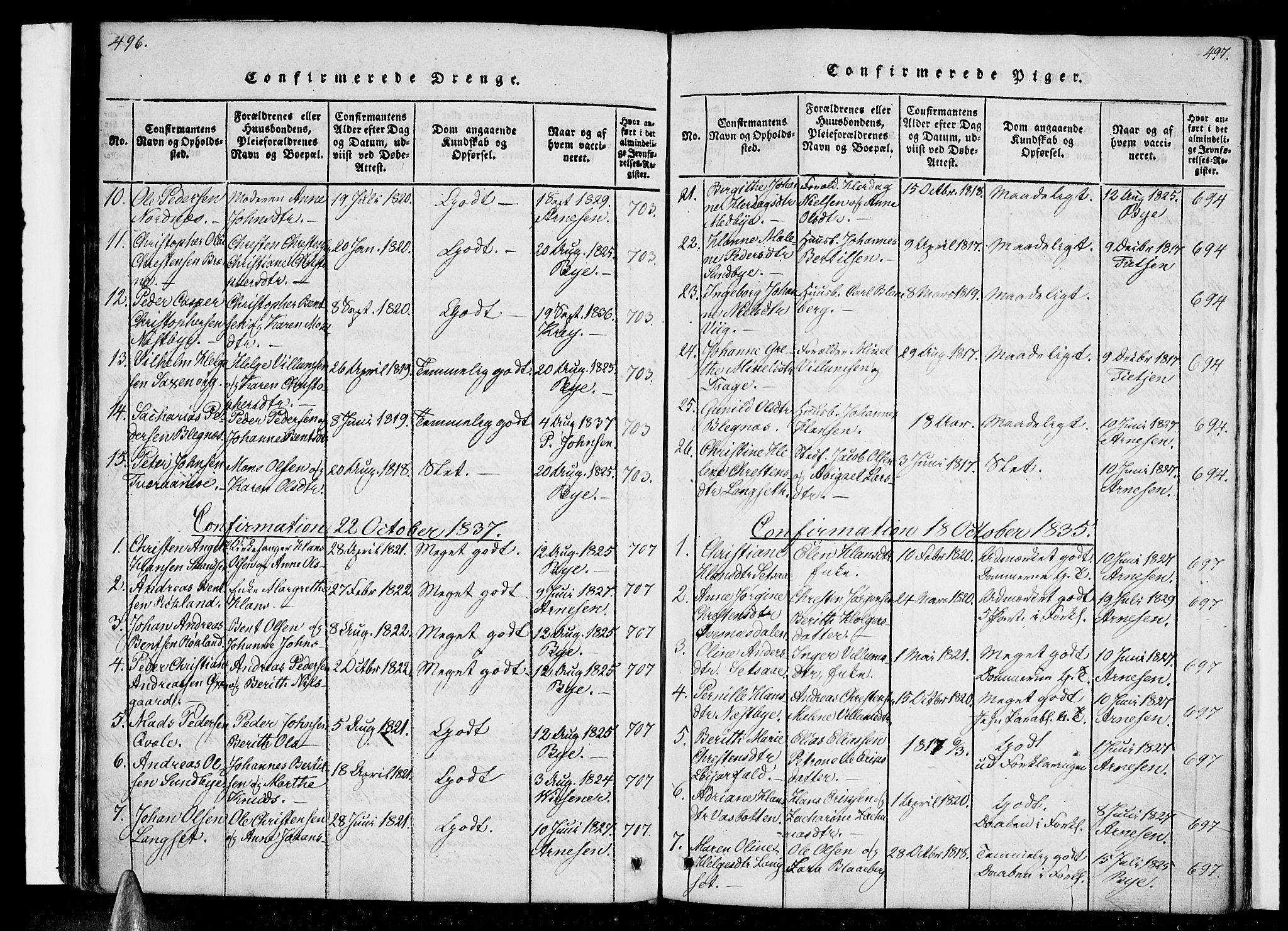 Ministerialprotokoller, klokkerbøker og fødselsregistre - Nordland, AV/SAT-A-1459/847/L0665: Ministerialbok nr. 847A05, 1818-1841, s. 496-497