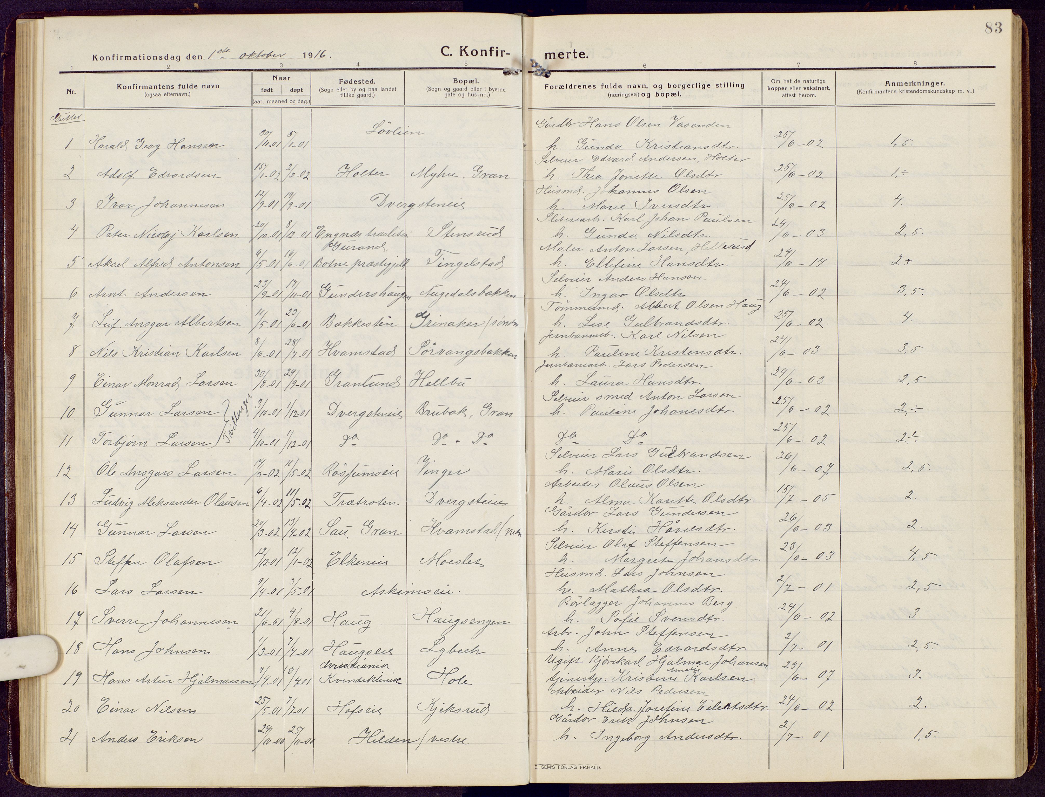 Brandbu prestekontor, AV/SAH-PREST-114/H/Ha/Hab/L0010: Klokkerbok nr. 10, 1916-1930, s. 83