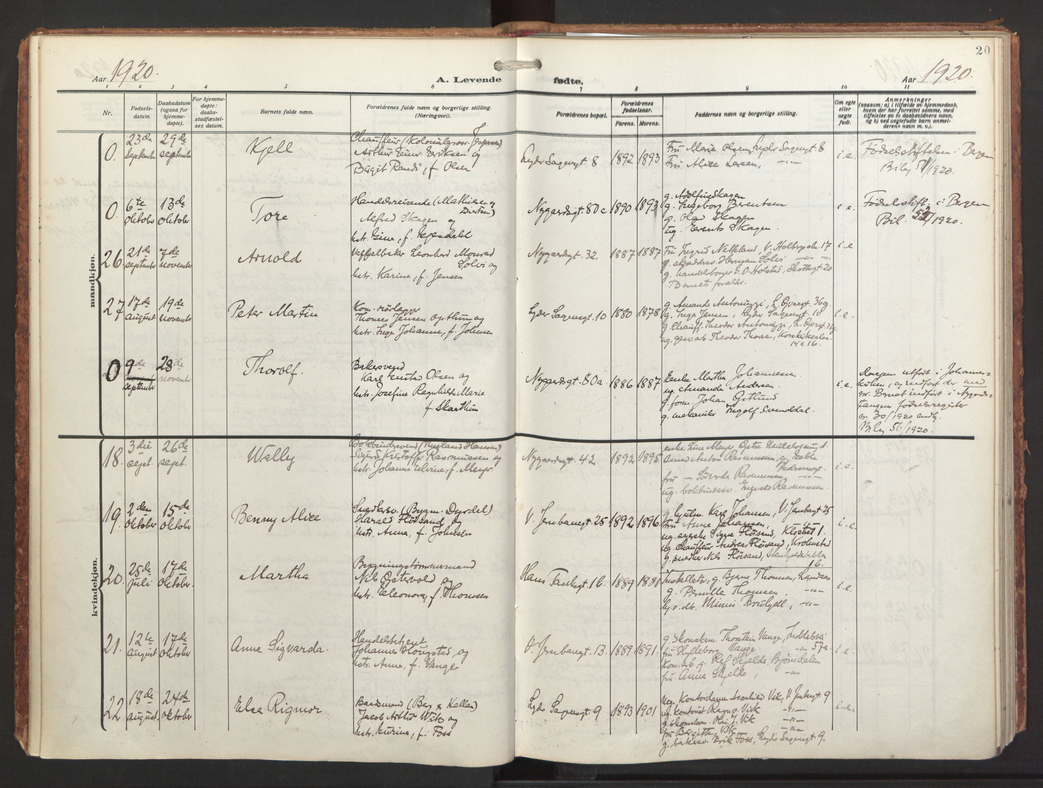 St. Jacob sokneprestembete, AV/SAB-A-78001/H/Haa/L0001: Ministerialbok nr. A 1, 1917-1952, s. 20
