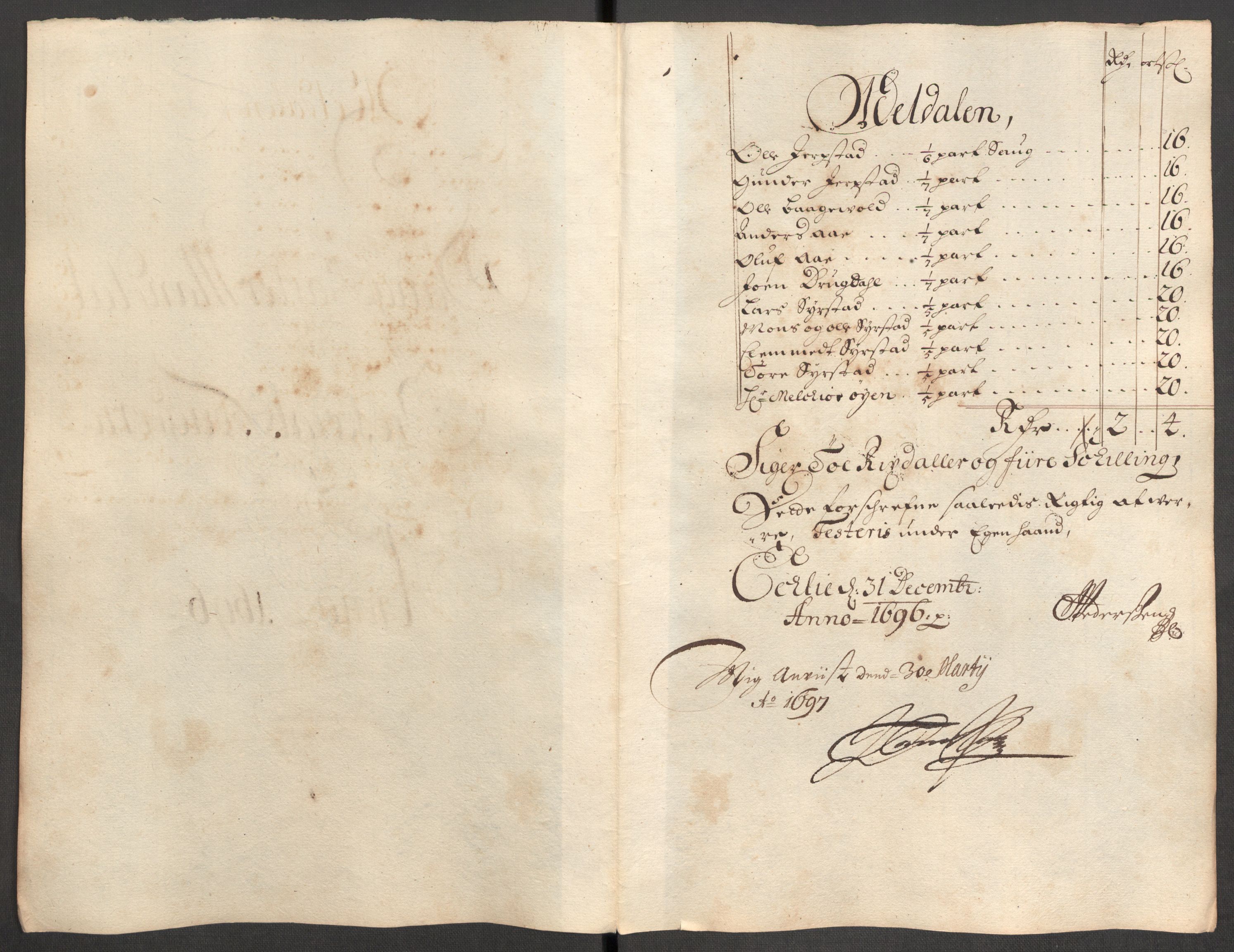 Rentekammeret inntil 1814, Reviderte regnskaper, Fogderegnskap, RA/EA-4092/R60/L3946: Fogderegnskap Orkdal og Gauldal, 1696, s. 133