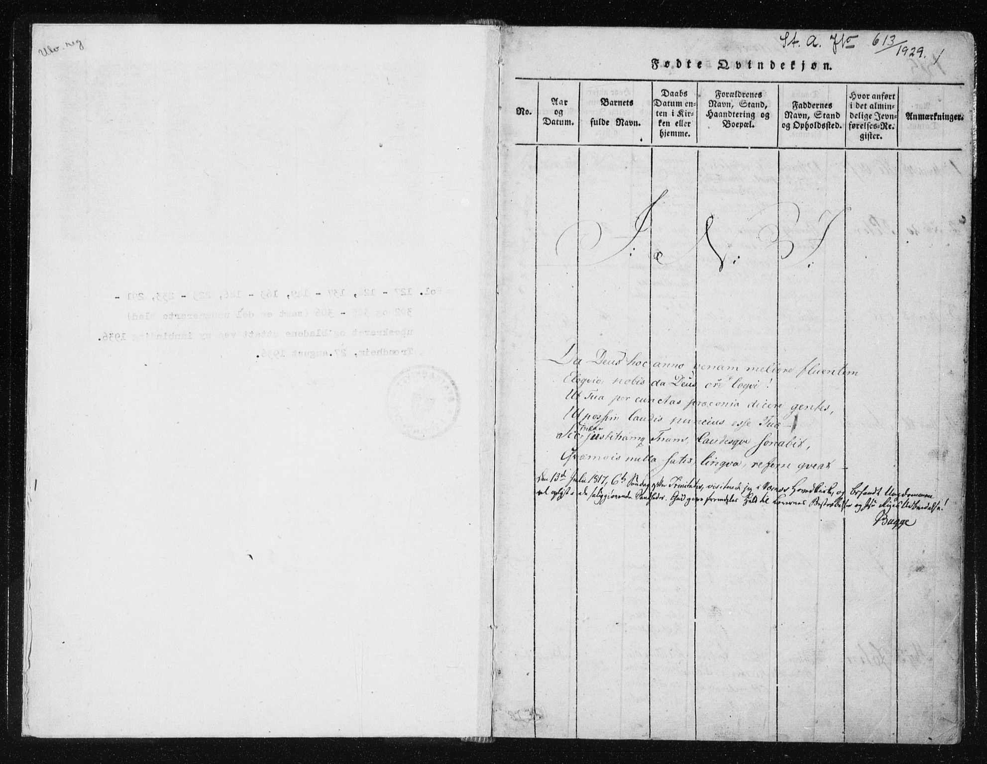 Ministerialprotokoller, klokkerbøker og fødselsregistre - Nord-Trøndelag, SAT/A-1458/709/L0061: Ministerialbok nr. 709A08 /1, 1815-1819, s. 1