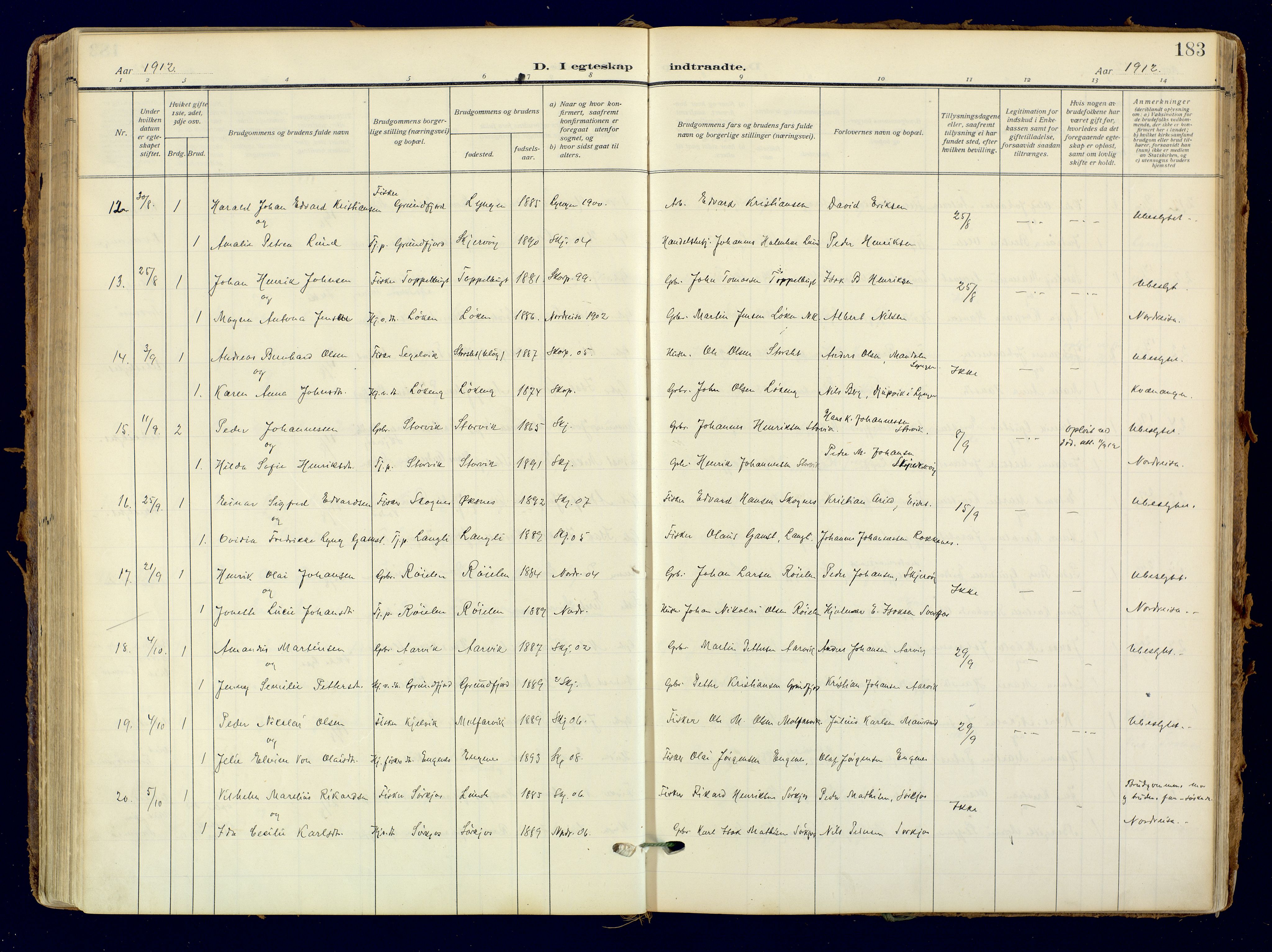 Skjervøy sokneprestkontor, AV/SATØ-S-1300/H/Ha/Haa: Ministerialbok nr. 18, 1910-1926, s. 183