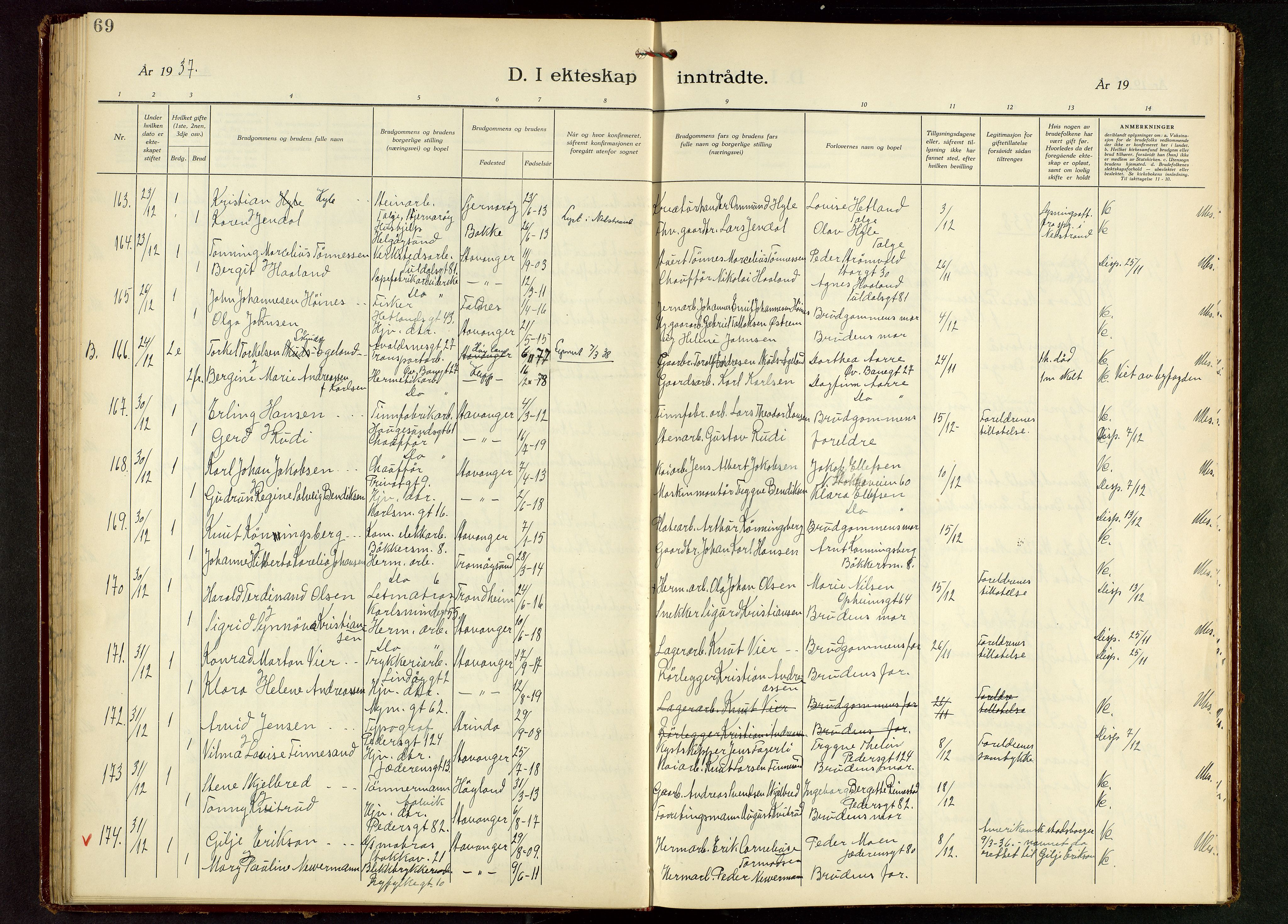 St. Johannes sokneprestkontor, SAST/A-101814/001/30/30BB/L0010: Klokkerbok nr. B 10, 1933-1946, s. 69