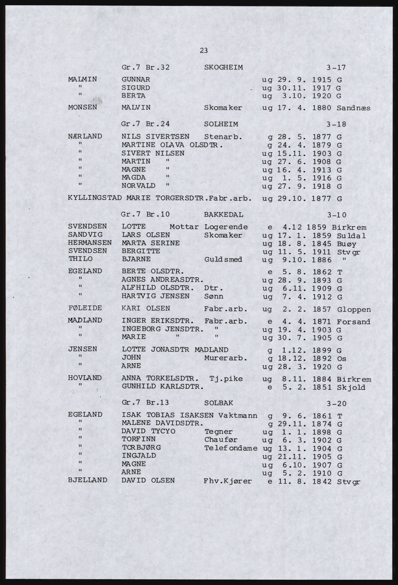 SAST, Avskrift av folketellingen 1920 for en del av Jæren, 1920, s. 29