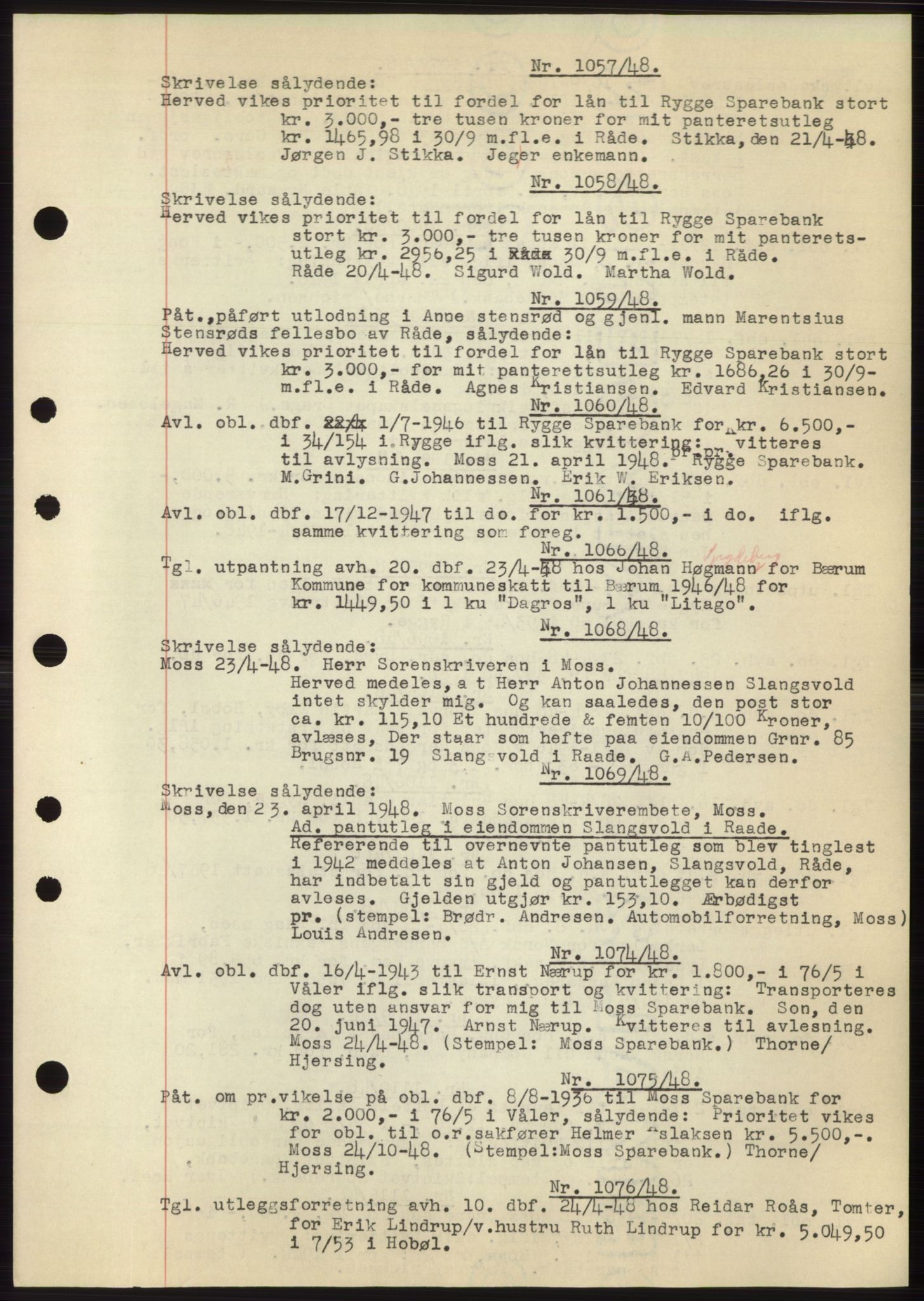 Moss sorenskriveri, SAO/A-10168: Pantebok nr. C10, 1938-1950, Dagboknr: 1057/1948