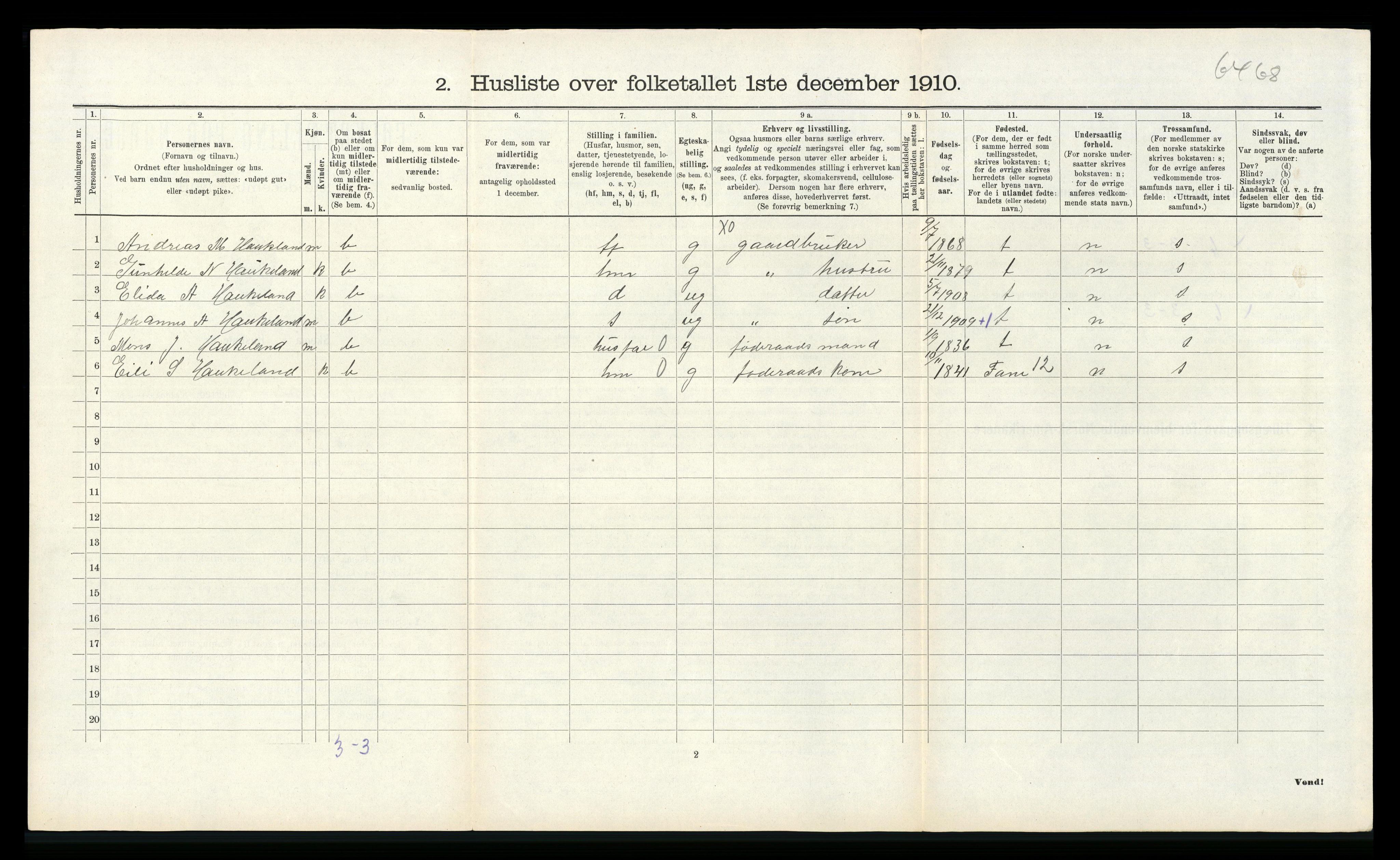 RA, Folketelling 1910 for 1250 Haus herred, 1910, s. 1139