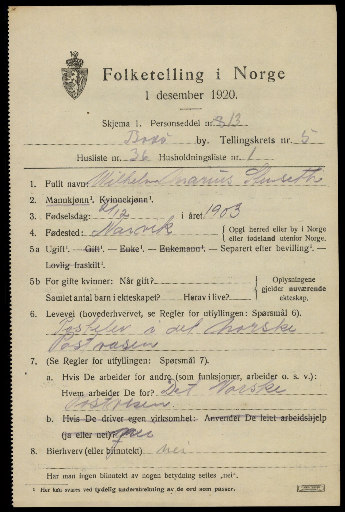SAT, Folketelling 1920 for 1804 Bodø kjøpstad, 1920, s. 9309