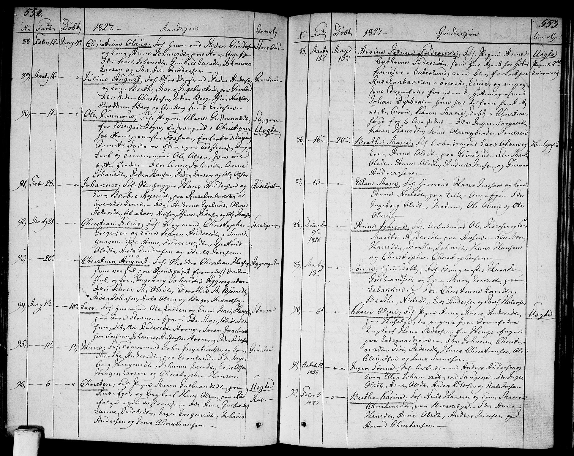 Aker prestekontor kirkebøker, SAO/A-10861/F/L0012: Ministerialbok nr. 12, 1819-1828, s. 552-553