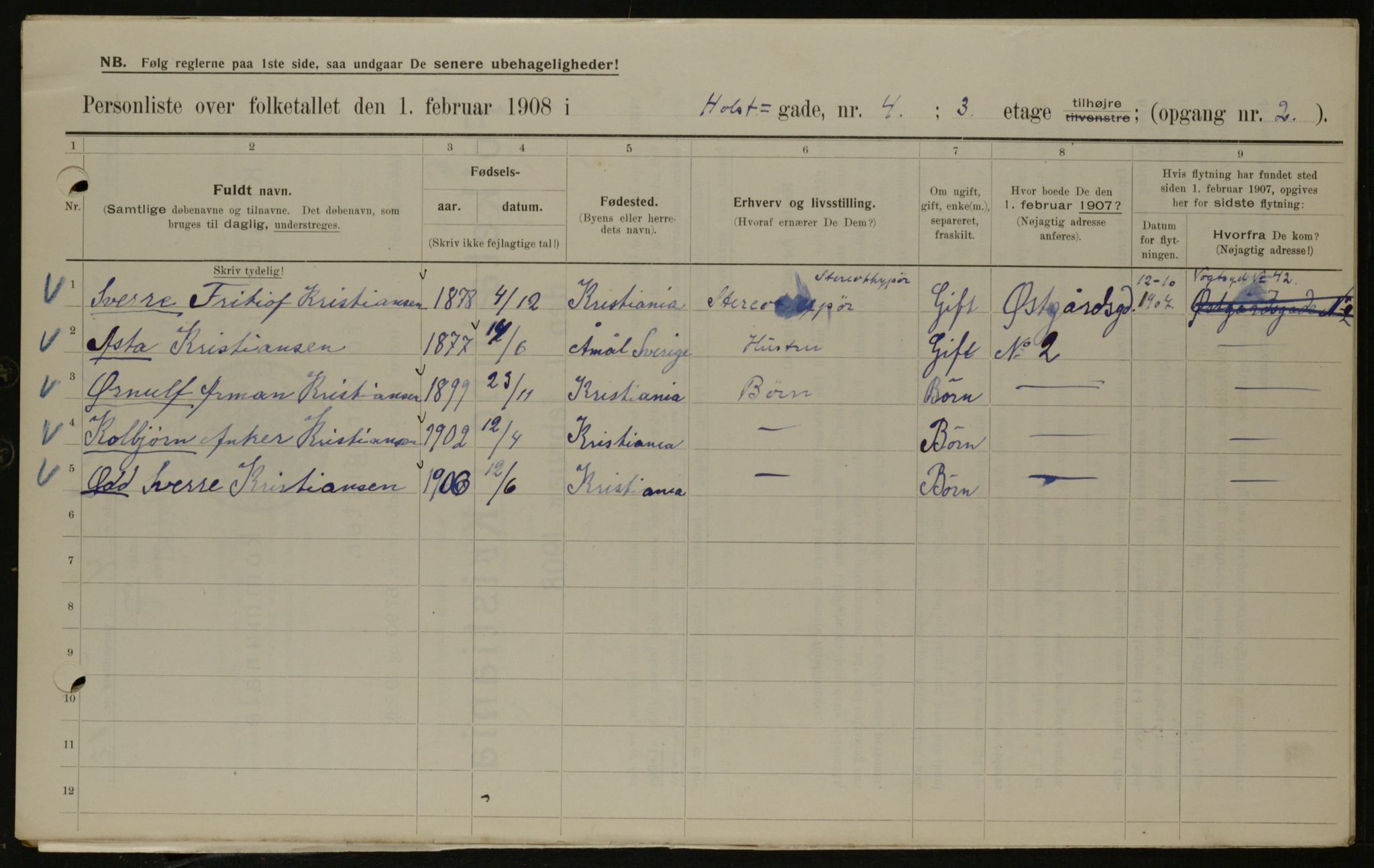 OBA, Kommunal folketelling 1.2.1908 for Kristiania kjøpstad, 1908, s. 36874