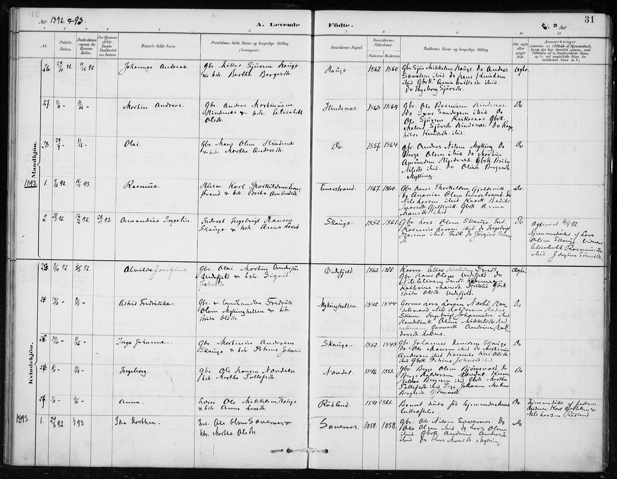 Lindås Sokneprestembete, AV/SAB-A-76701/H/Haa/Haaf/L0001: Ministerialbok nr. F  1, 1886-1897, s. 31