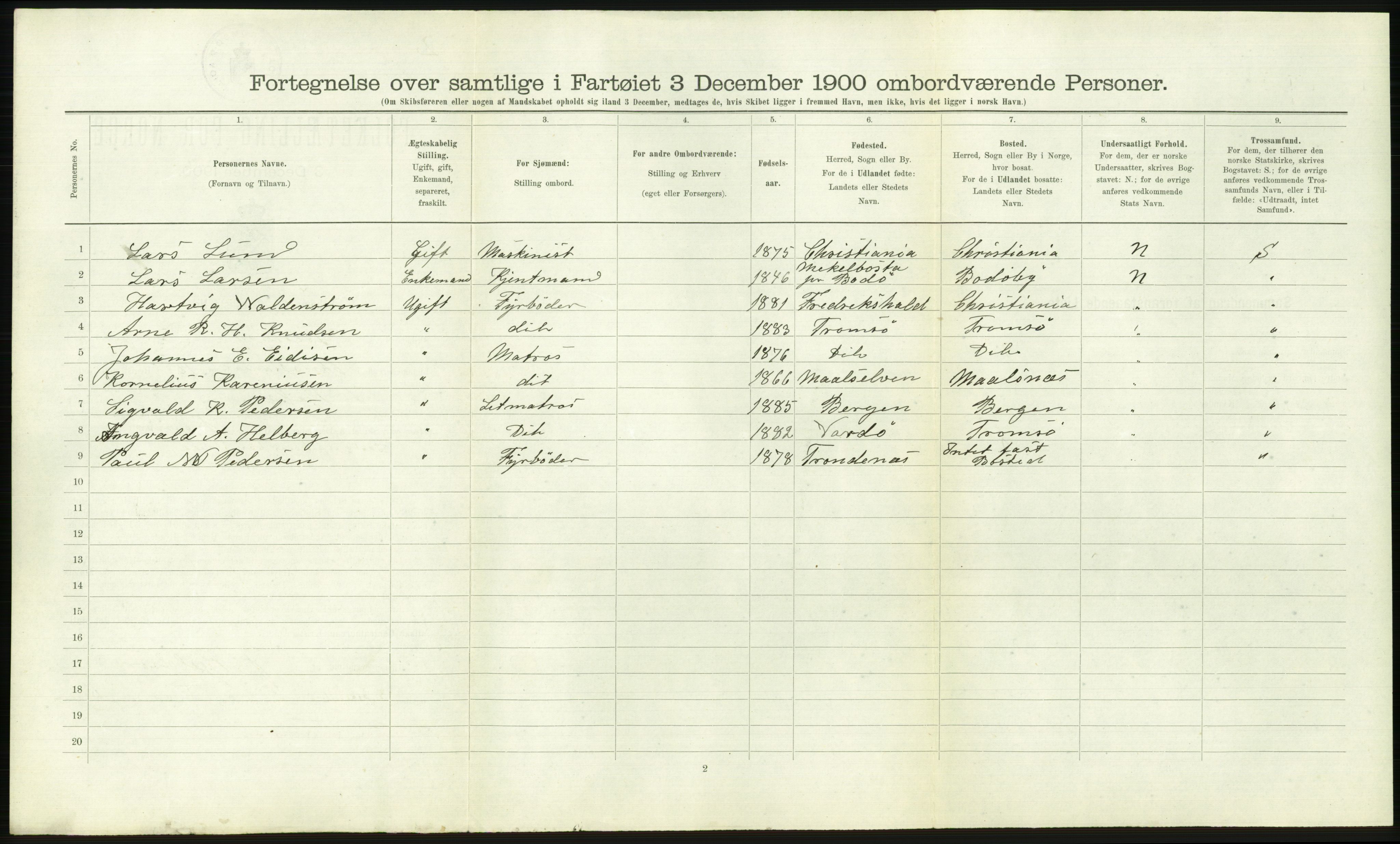 RA, Folketelling 1900 - skipslister med personlister for skip i norske havner, utenlandske havner og til havs, 1900, s. 2698