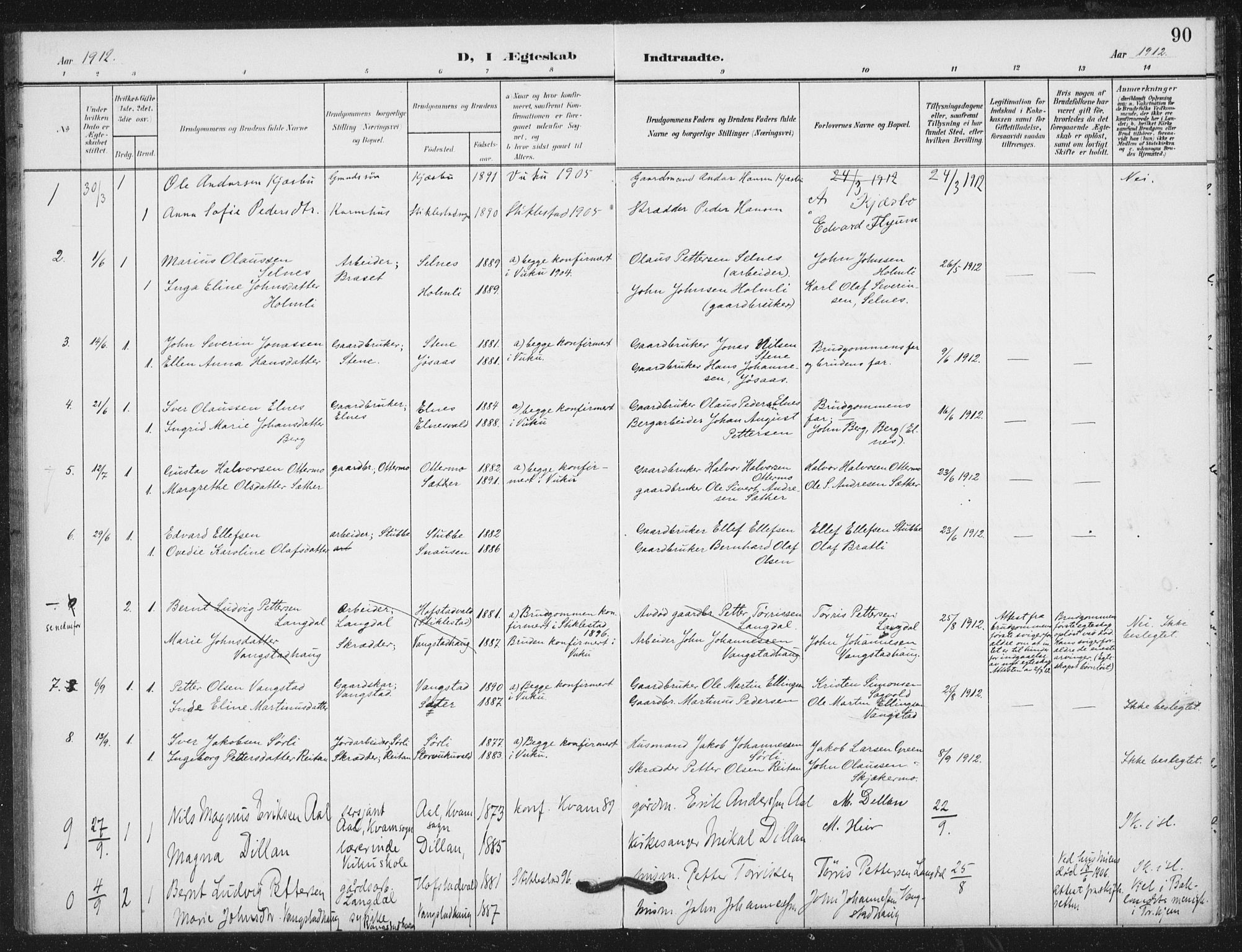 Ministerialprotokoller, klokkerbøker og fødselsregistre - Nord-Trøndelag, AV/SAT-A-1458/724/L0264: Ministerialbok nr. 724A02, 1908-1915, s. 90