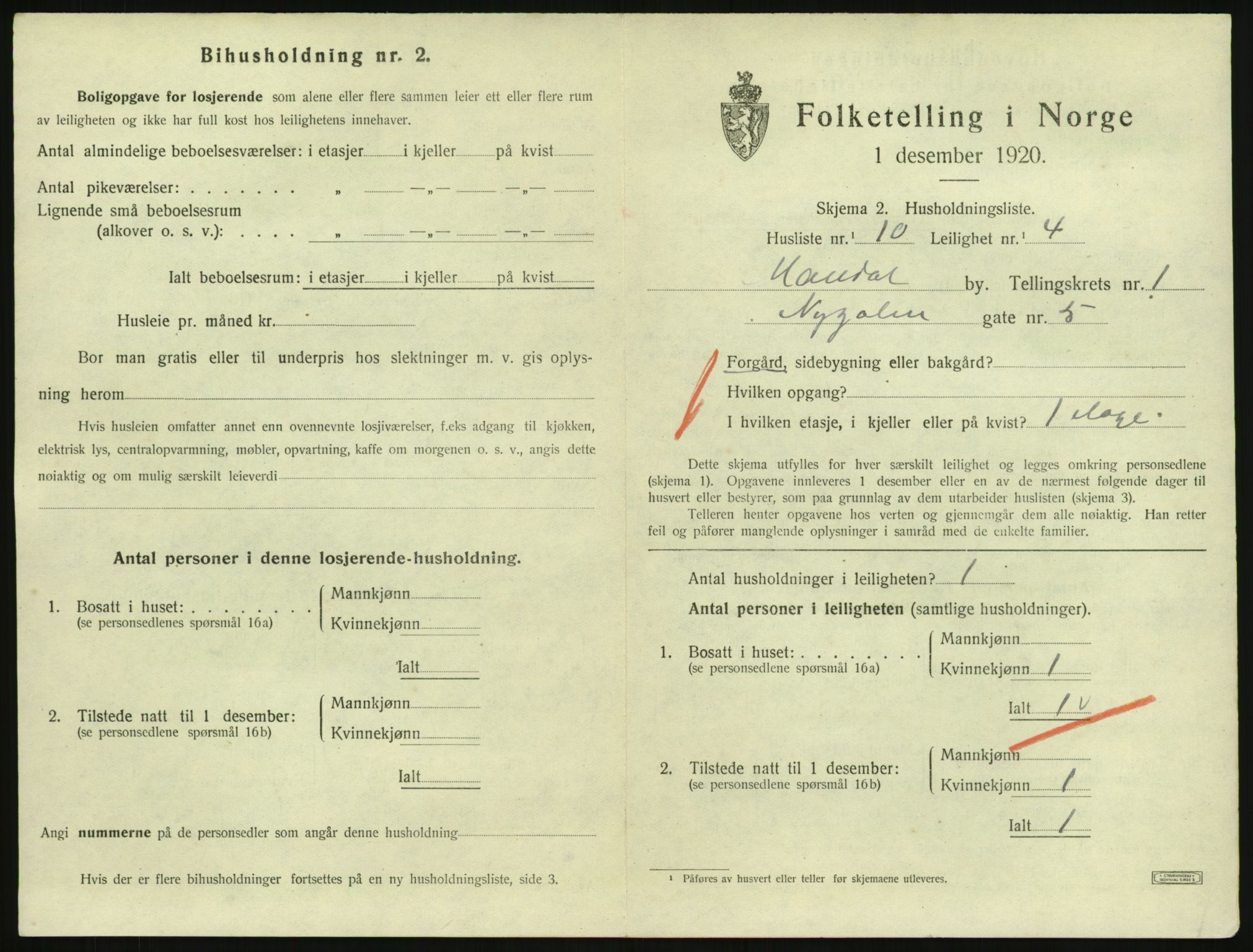 SAK, Folketelling 1920 for 1002 Mandal ladested, 1920, s. 1457