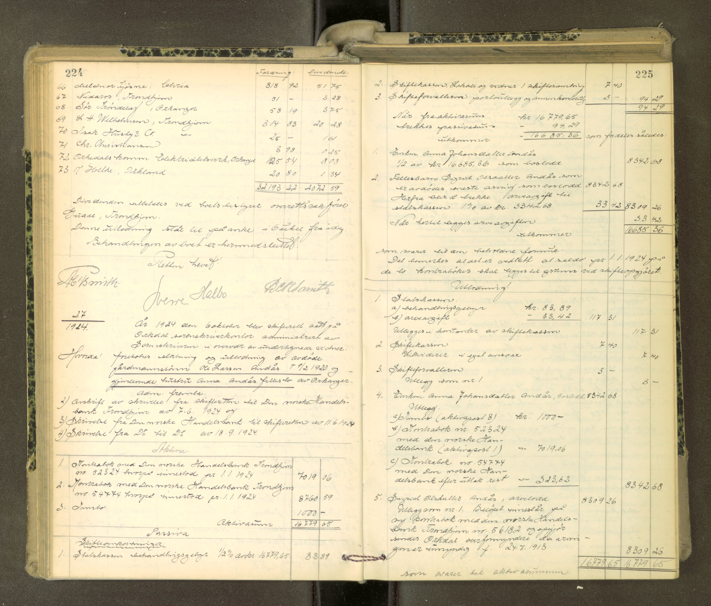 Orkdal sorenskriveri, AV/SAT-A-4169/1/3/3Aa/L0017: Skifteprotokoller, 1921-1929, s. 224-225