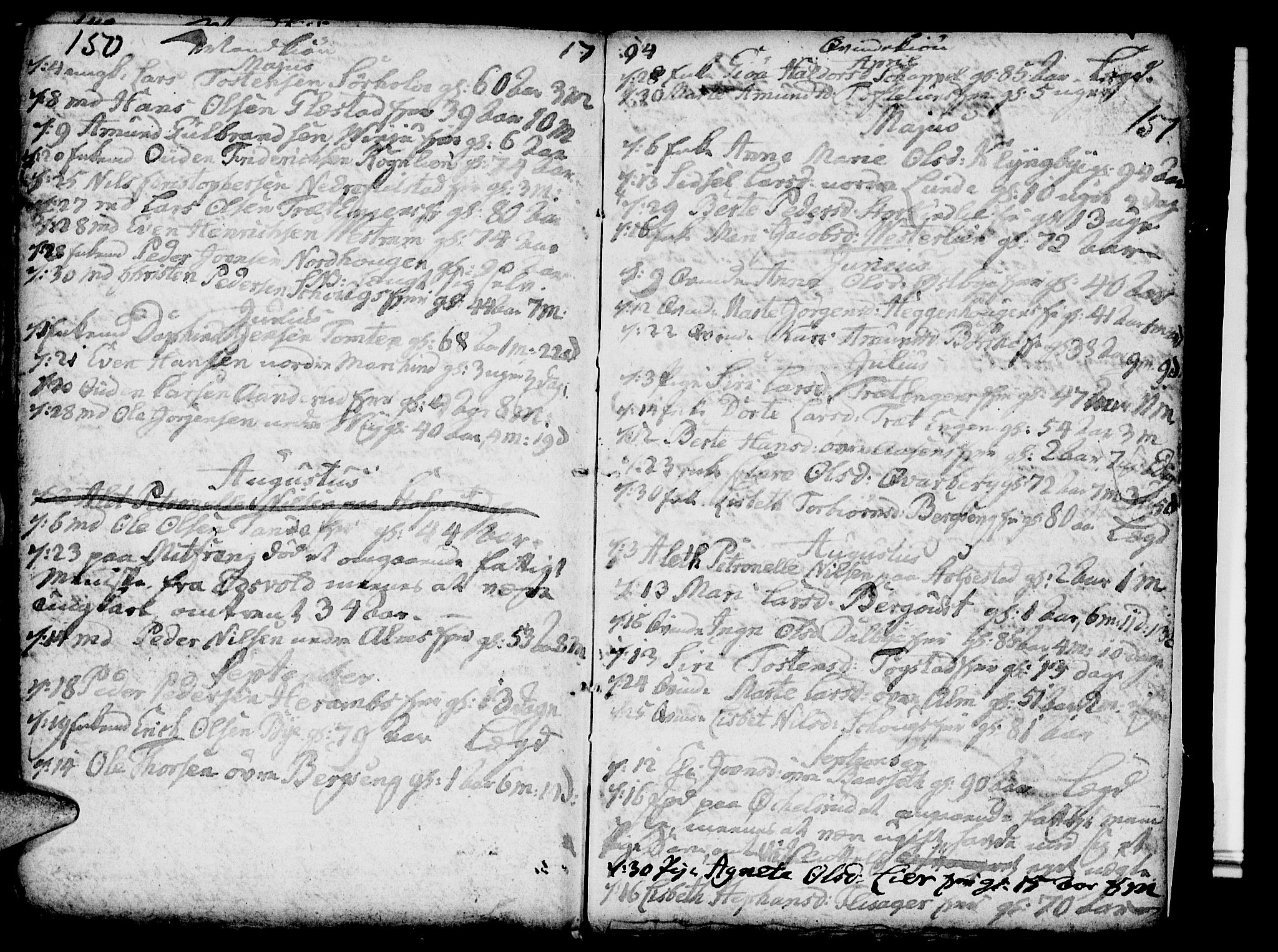 Ringsaker prestekontor, SAH/PREST-014/I/Ia/L0005/0006: Kladd til kirkebok nr. 1F, 1793-1796, s. 150-151